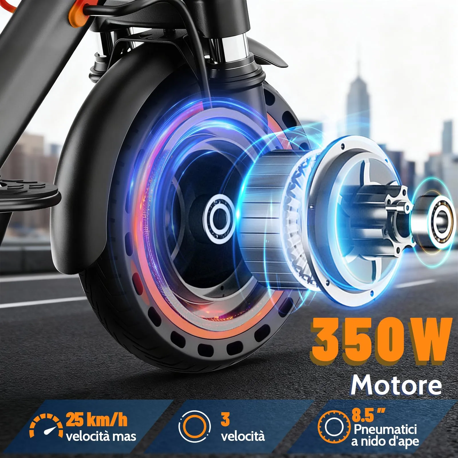TODIMART T6S Monopattino Elettrico Adulto, 350W, 35km Autonomia, 25 km/h, Pneumatici Solidi 8.5", Pieghevole - immagine 3