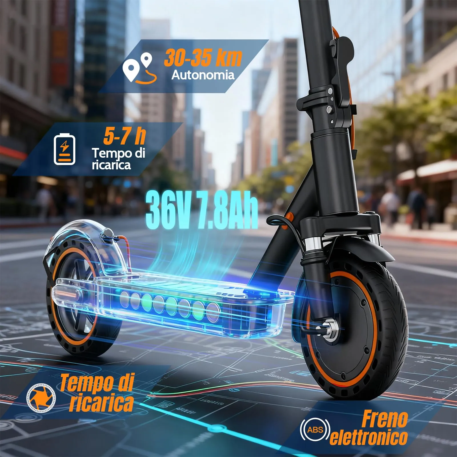 TODIMART T6S Monopattino Elettrico Adulto, 350W, 35km Autonomia, 25 km/h, Pneumatici Solidi 8.5", Pieghevole - immagine 4