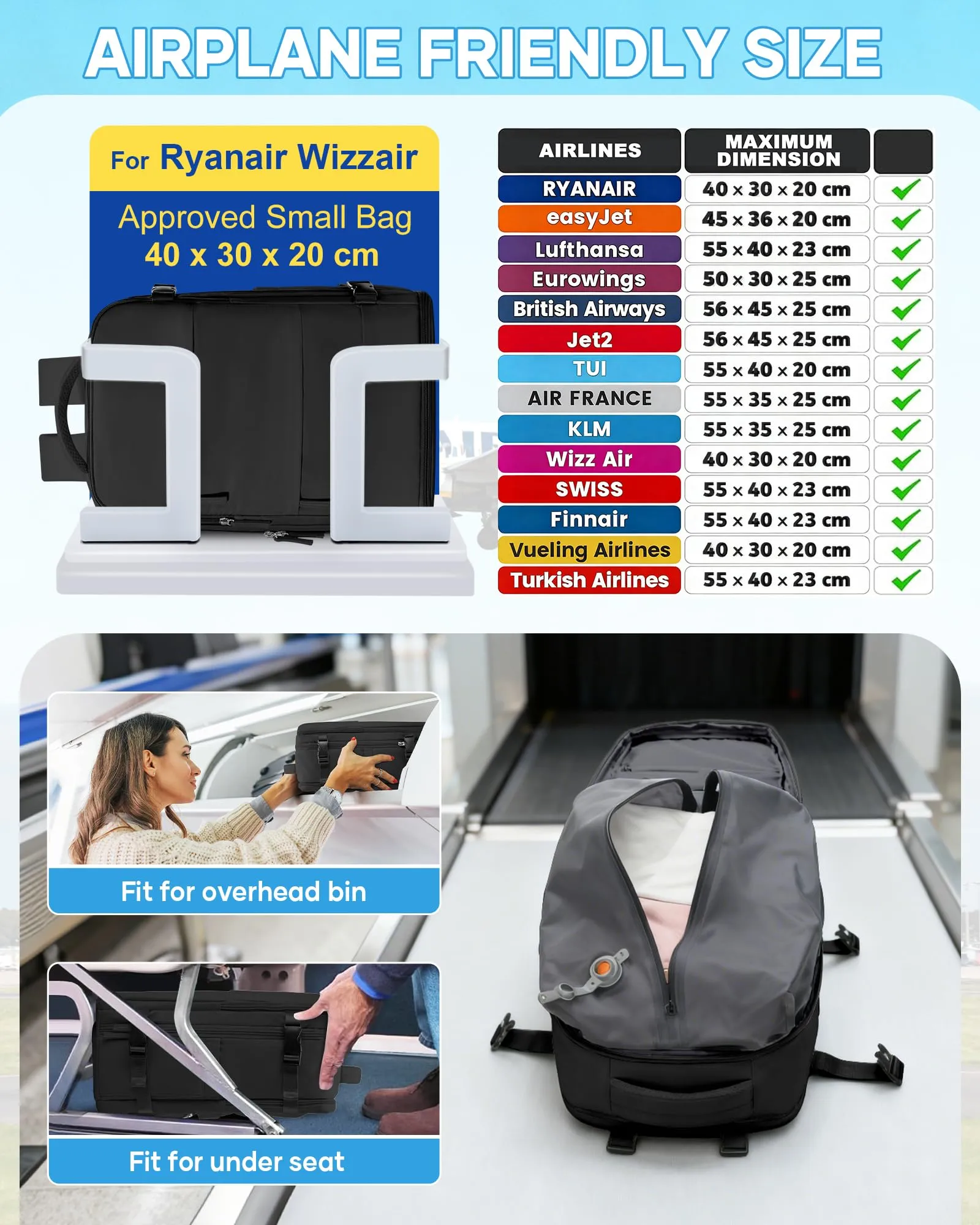 SZLX Zaino da Viaggio Sottovuoto con Pompa, Bagaglio a Mano 40x30x20 per Ryanair e Wizzair, Impermeabile, Scomparto Laptop 14 Pollici e Scomparto Scarpe - immagine 4