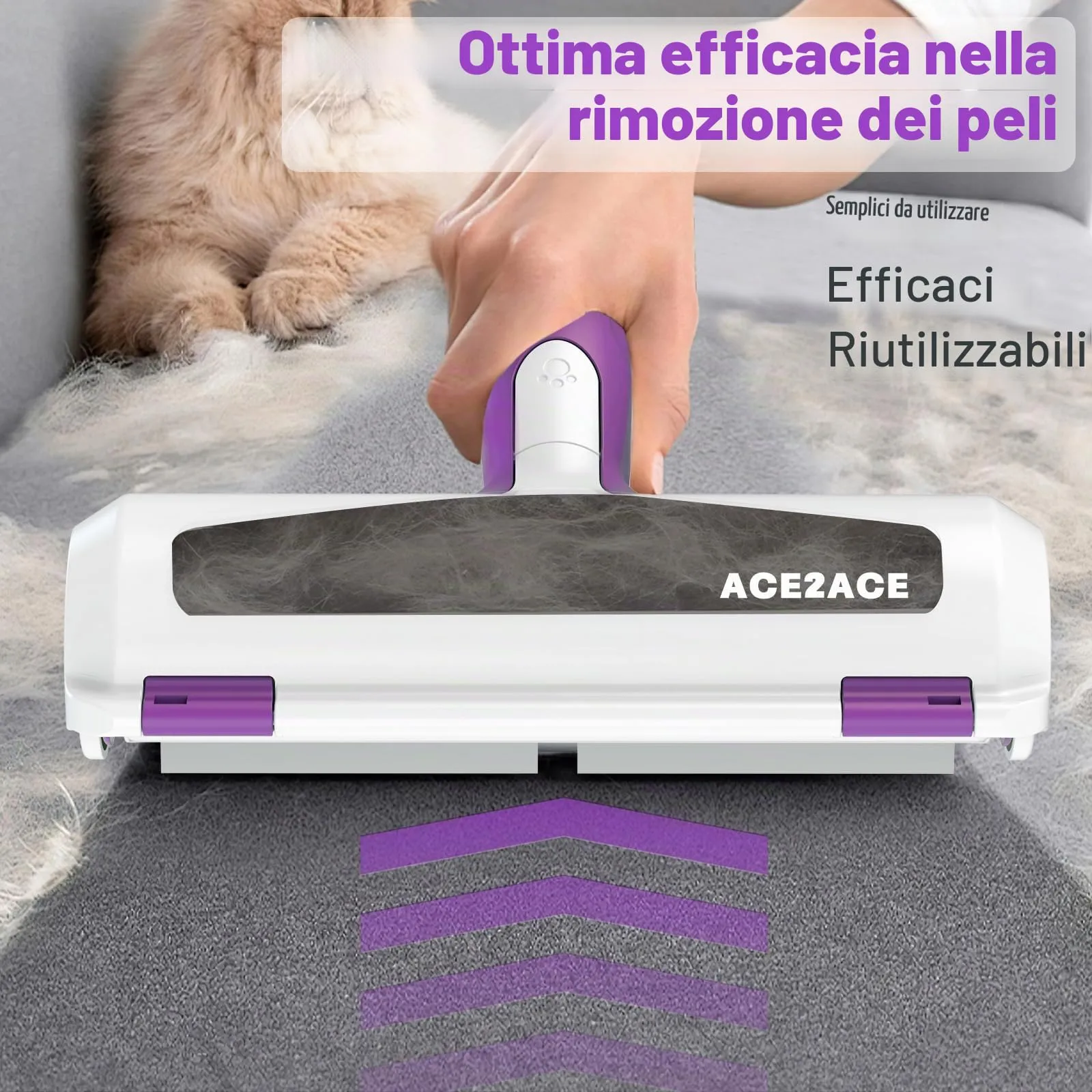 ACE2ACE Spazzola Rimuovi Peli per Animali, Viola - immagine 3