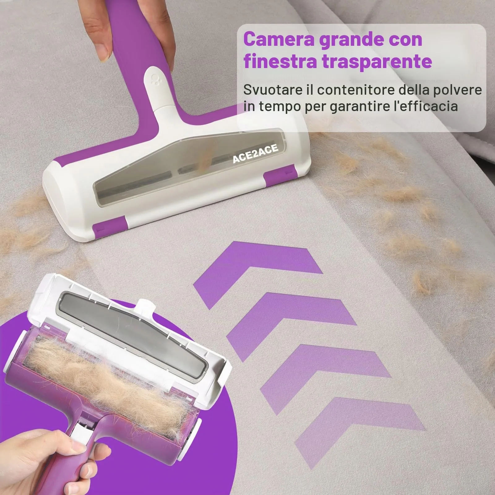 ACE2ACE Spazzola Rimuovi Peli per Animali, Viola - immagine 4