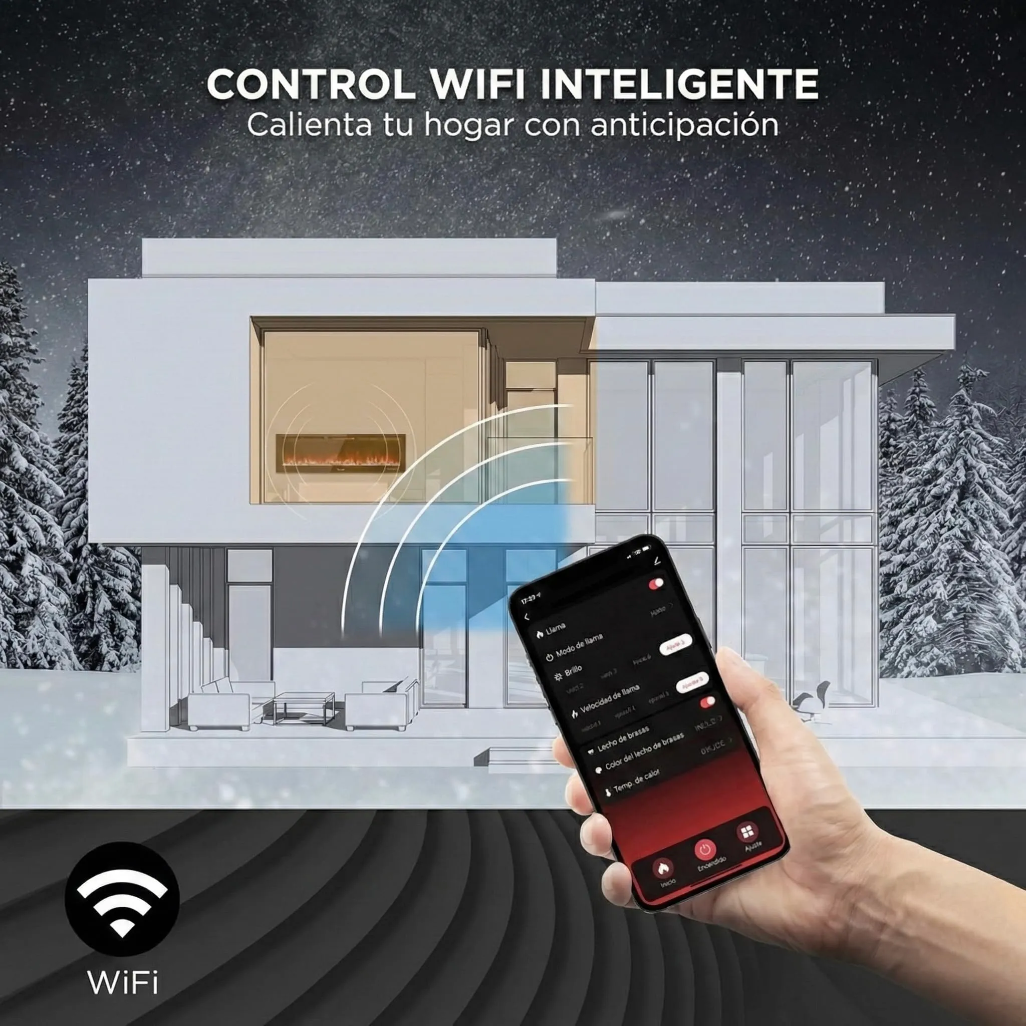 Weka Fireplace Camino Elettrico a Parete WiFi 127cm EF50RB 750/1500W - immagine 2