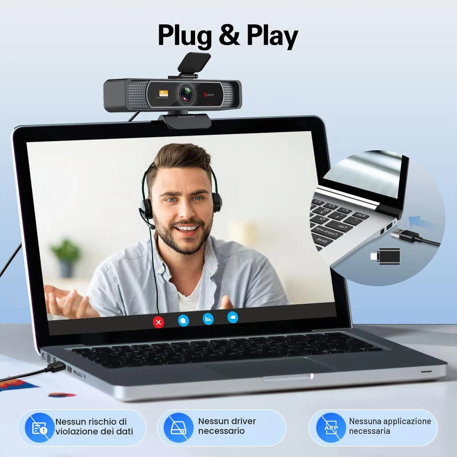 Angetube 914Max Webcam 4K, 120° Wide Angle, PDAF Autofocus, Dual Noise-Reducing Microphones - immagine 5