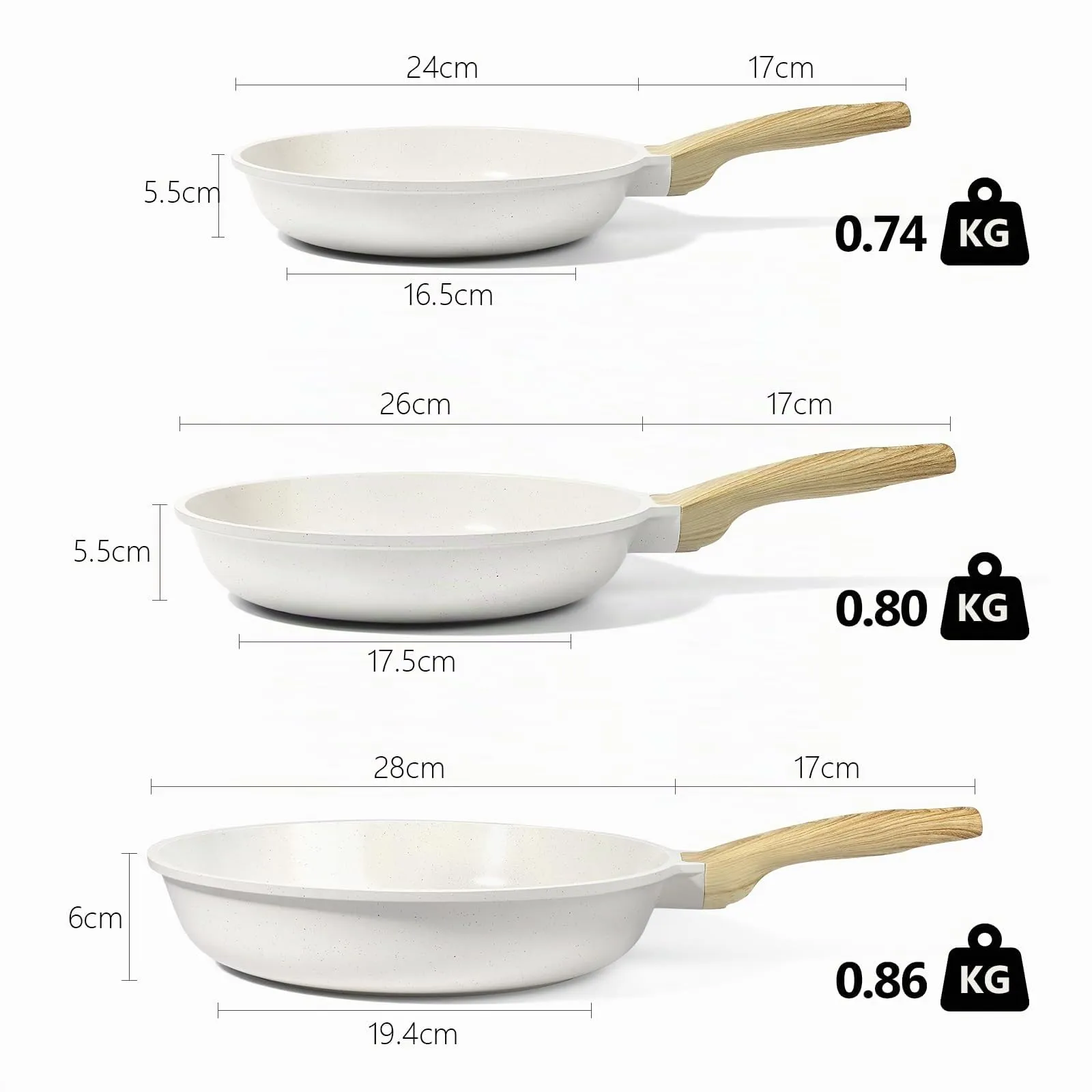 GiPP Padella Antiaderente Compatibile con Induzione, 24/26/28 cm, Bianco - immagine 2