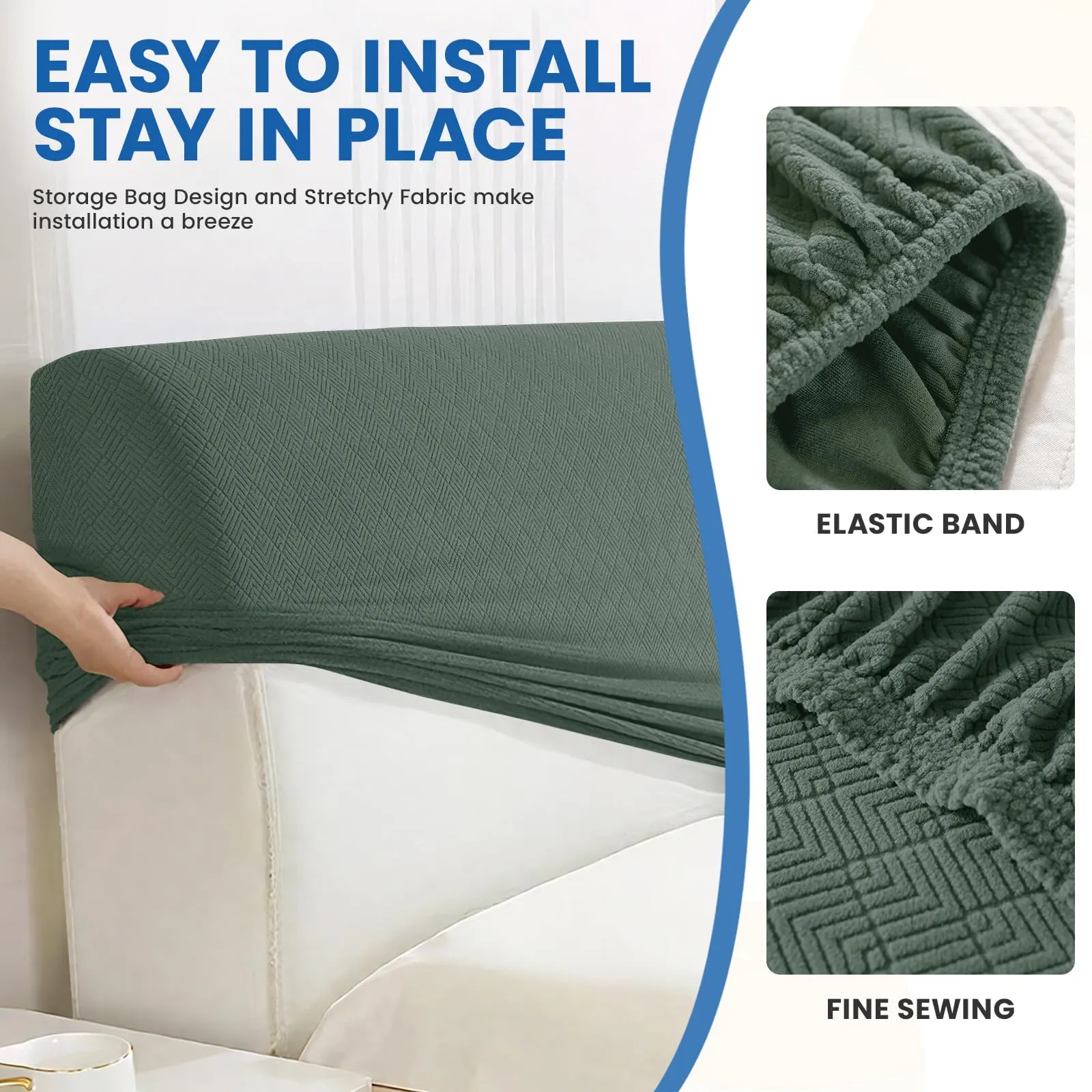 YSTELLAA Copri Testata Letto Matrimoniale Elasticizzata, 200cm, Lavabile e Antipolvere, Verde Soia - immagine 6