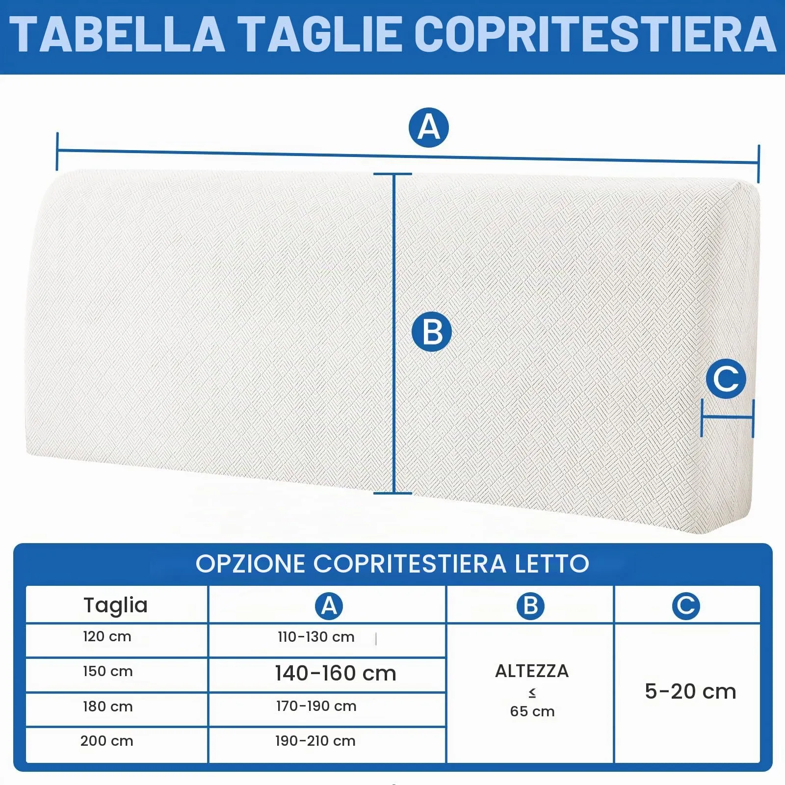 YSTELLAA Copri Testata Letto Matrimoniale Elasticizzata, 200cm, Bianco - immagine 2