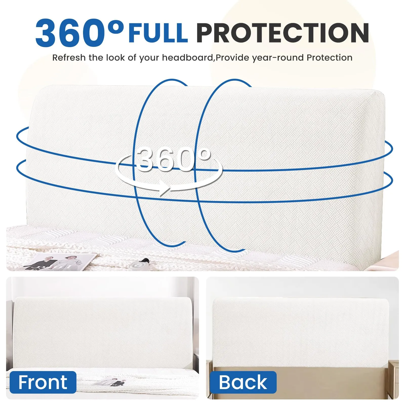 YSTELLAA Copri Testata Letto Matrimoniale Elasticizzata, 200cm, Bianco - immagine 6