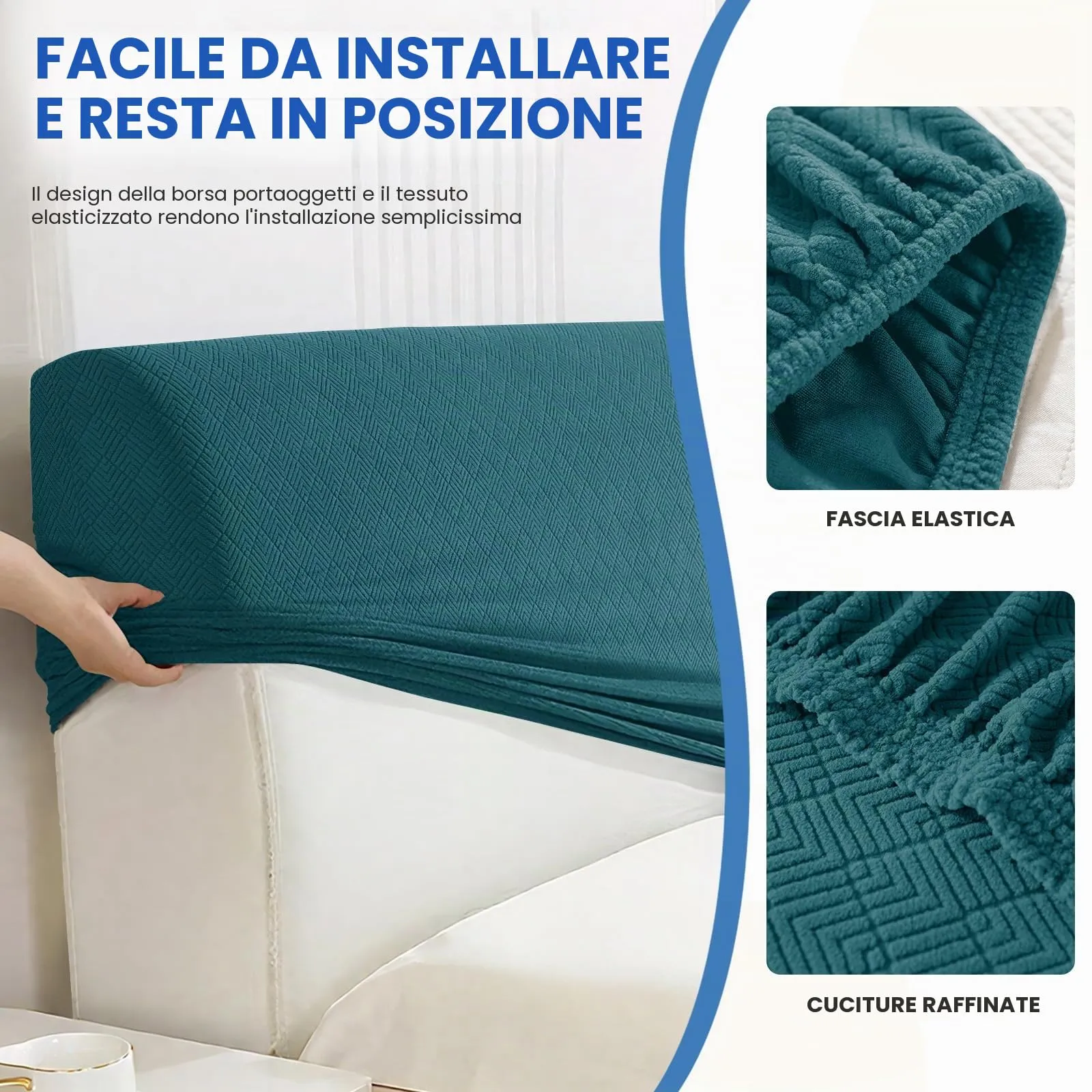 YSTELLAA Copri Testata Letto Matrimoniale, 200cm, Elasticizzata e Lavabile, Verde Scuro - immagine 7