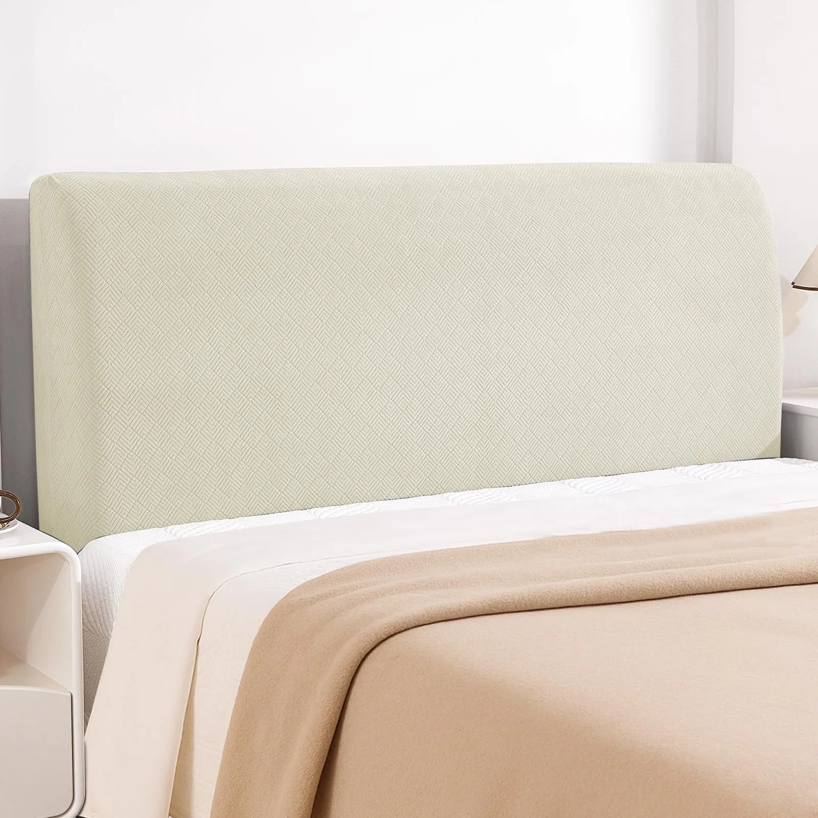 YSTELLAA Copri Testata Letto Singolo, 120cm, Elasticizzata e Lavabile, Beige - immagine 1
