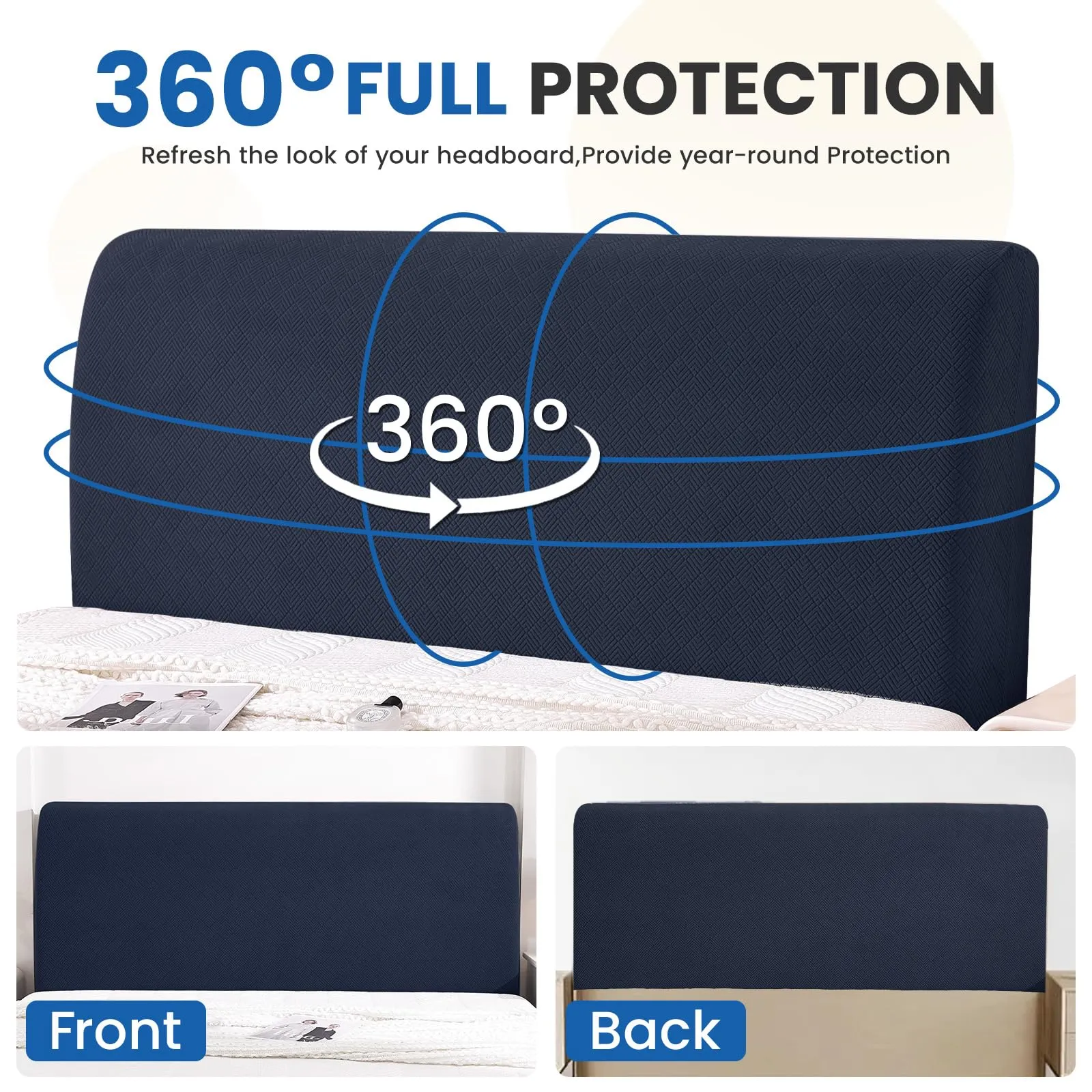 YSTELLAA Copri Testata Letto Matrimoniale Elasticizzata, 200cm, Blu Scuro - immagine 6