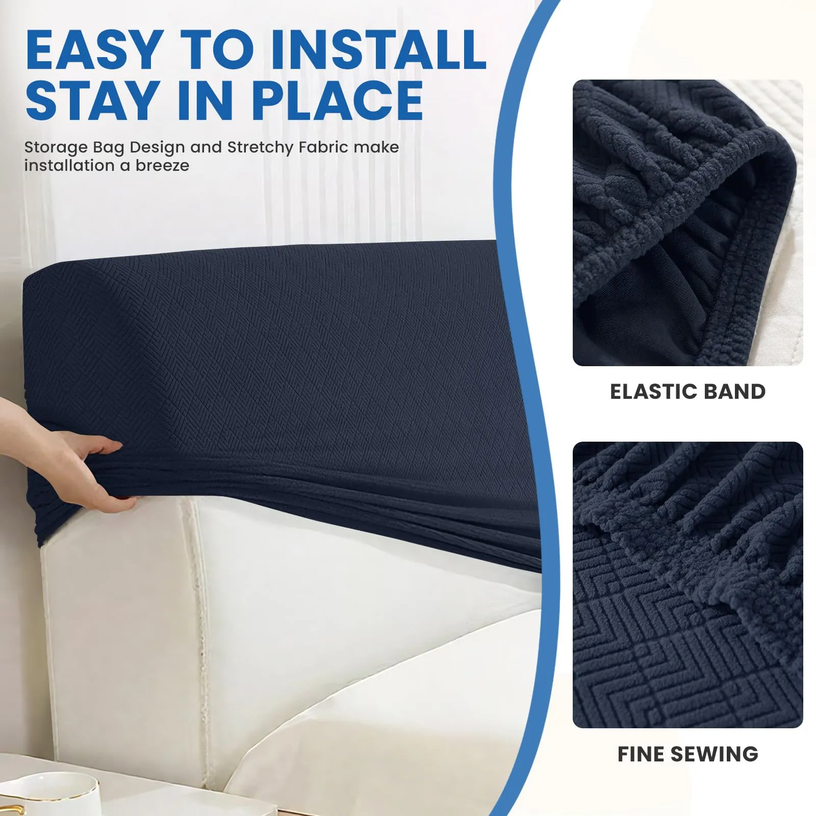 YSTELLAA Copri Testata Letto Matrimoniale Elasticizzata, 200cm, Blu Scuro - immagine 7
