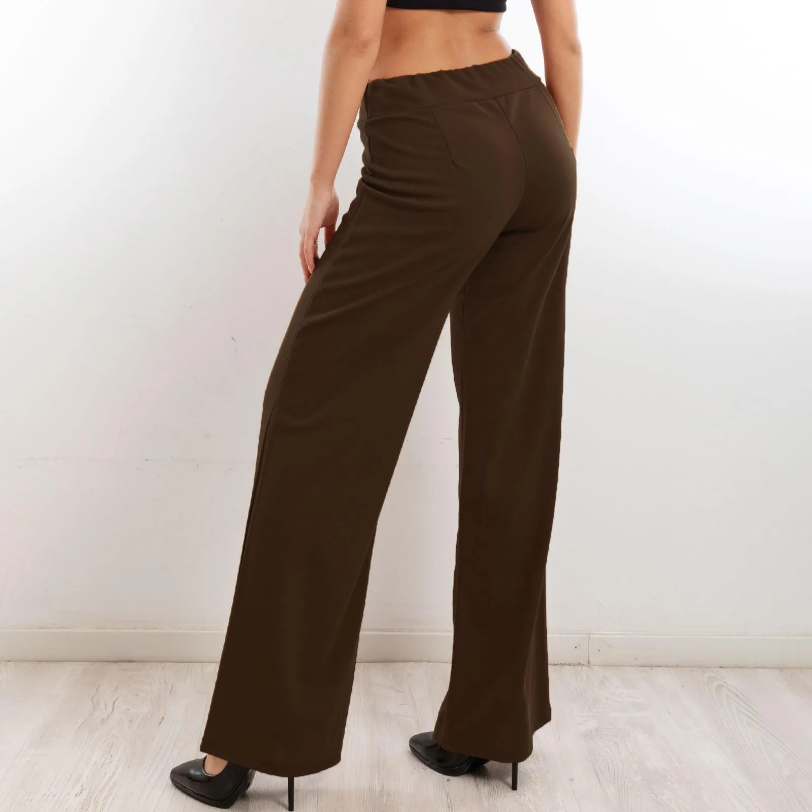 Toocool Pantaloni Donna a Palazzo Basic Elastico in Vita VI-9292 Marrone Scuro XXL - immagine 2