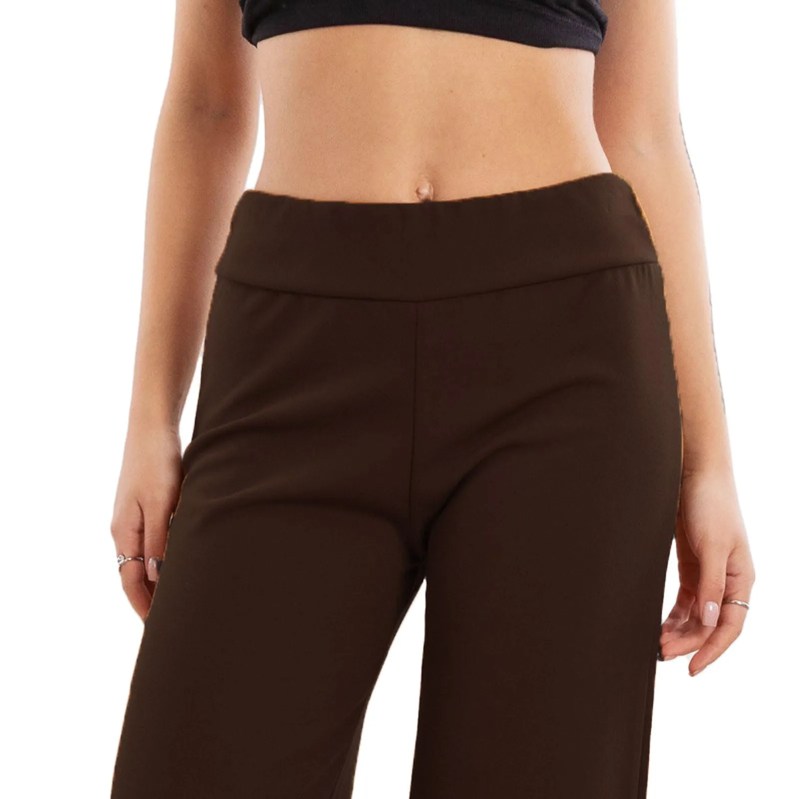 Toocool Pantaloni a Palazzo Basic Elastico in Vita VI-9292, Marrone Scuro, S - immagine 5
