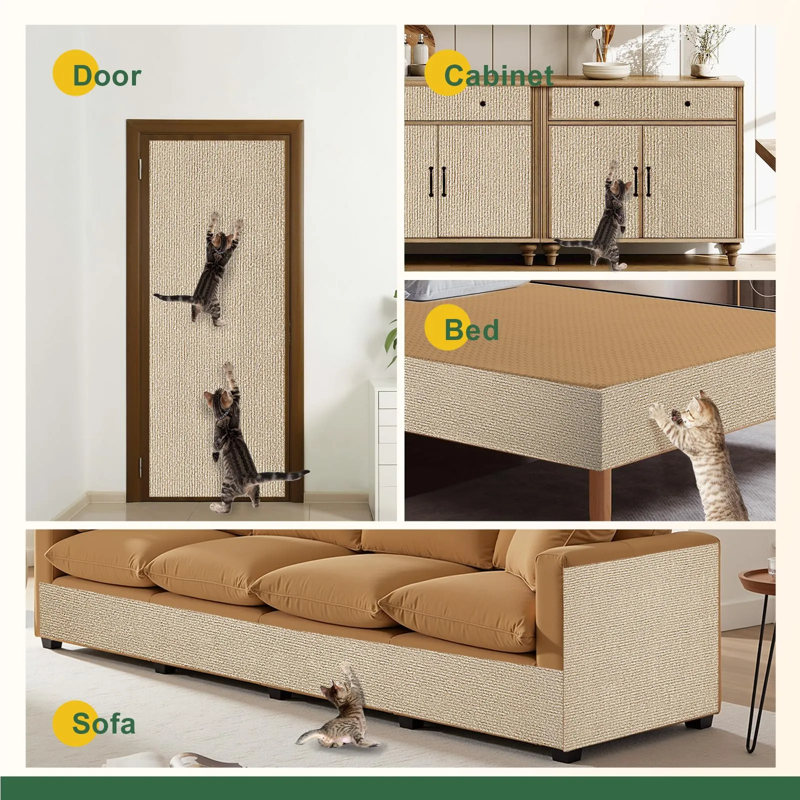 Gimars Tiragraffi Divano Autoadesivo per Gatti, 200x40cm, Kaki - immagine 3