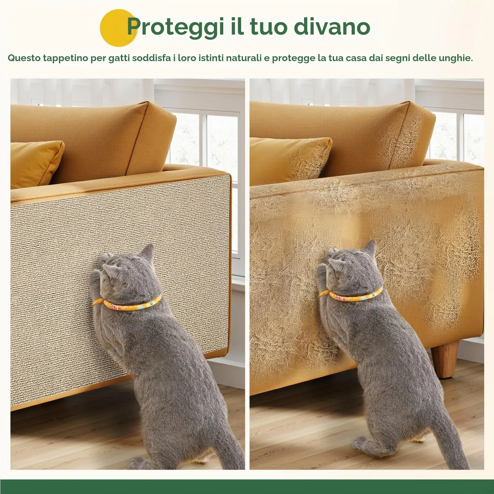 Gimars Tiragraffi Divano Autoadesivo per Gatti, 200x40cm, Kaki - immagine 5