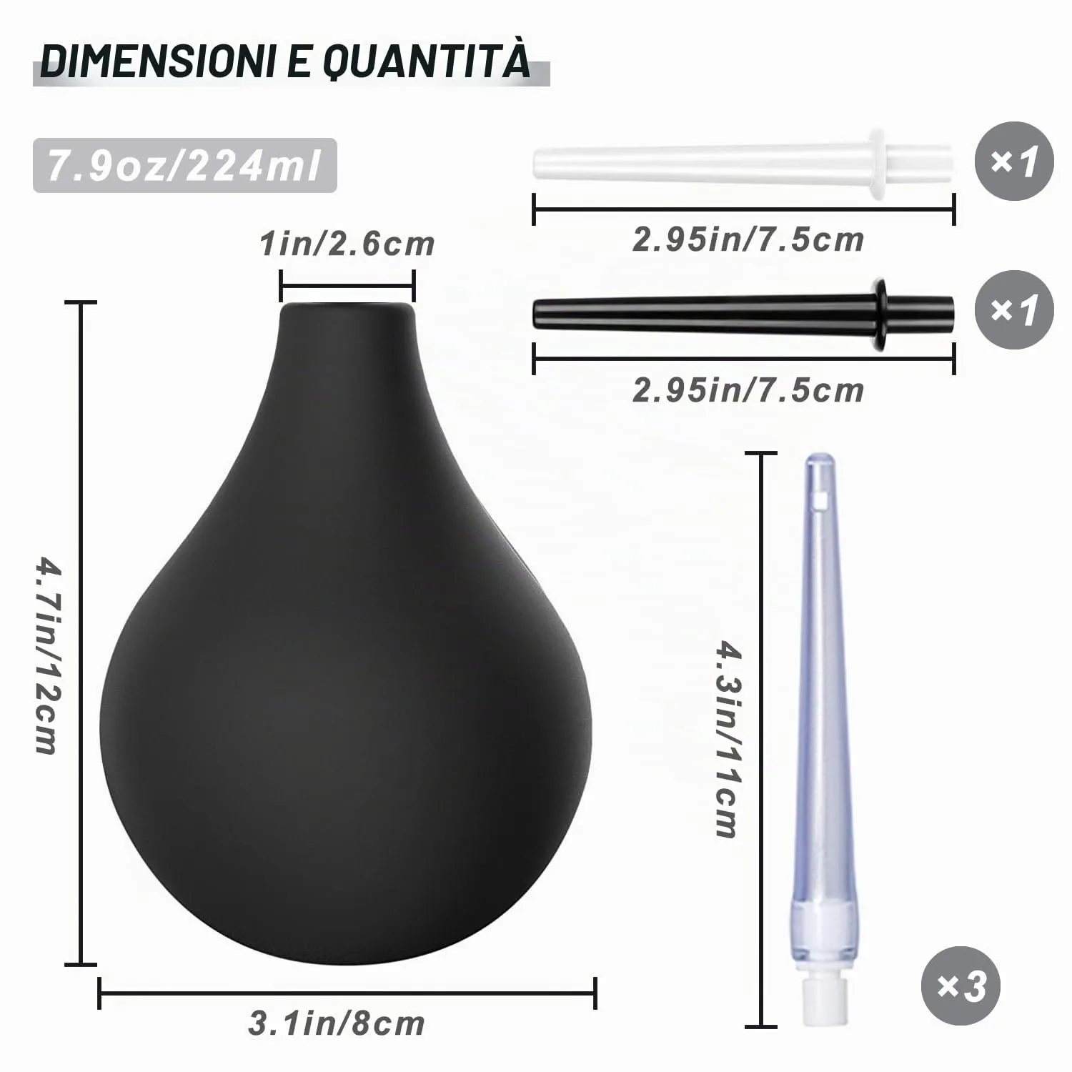 Showvigor Kit Clistere a Bulbo in Silicone, 224 ml con 5 Ugelli per Uomo e Donna - immagine 2