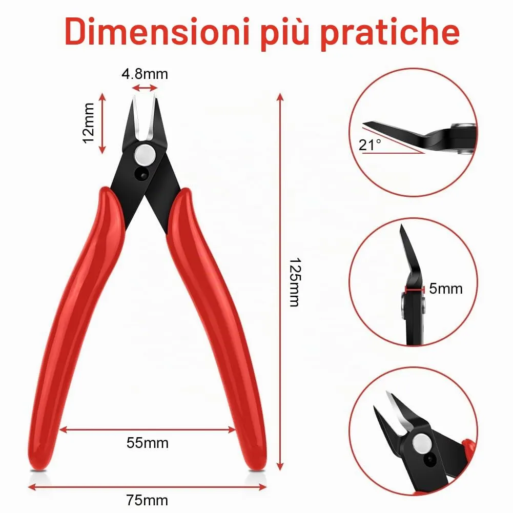 Ainiv Pinza da Taglio Diagonale di Precisione, Tronchesi Multifunzionale per Elettronica e Gioielli, Rosso - immagine 3