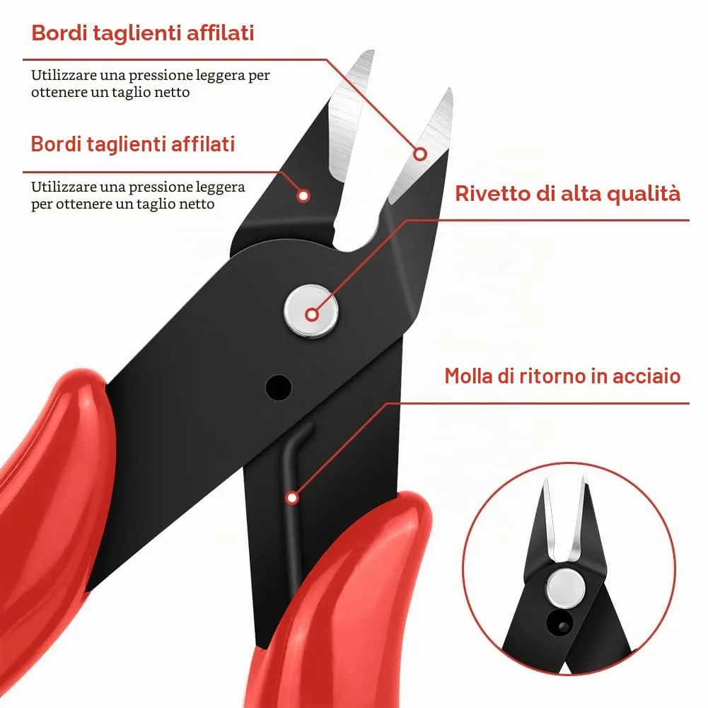 Ainiv Pinza da Taglio Diagonale di Precisione, Tronchesi Multifunzionale per Elettronica e Gioielli, Rosso - immagine 4