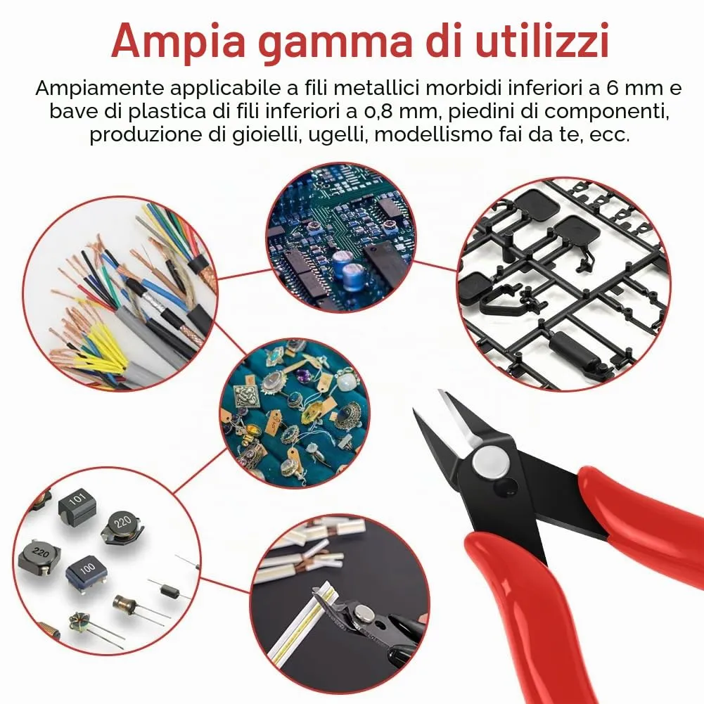 Ainiv Pinza da Taglio Diagonale di Precisione, Tronchesi Multifunzionale per Elettronica e Gioielli, Rosso - immagine 8