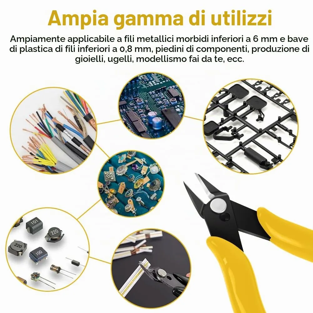 Ainiv Pinza da Taglio Diagonale di Precisione, Multifunzionale per Elettricista, Gioielli e Artigianato, Giallo - immagine 8
