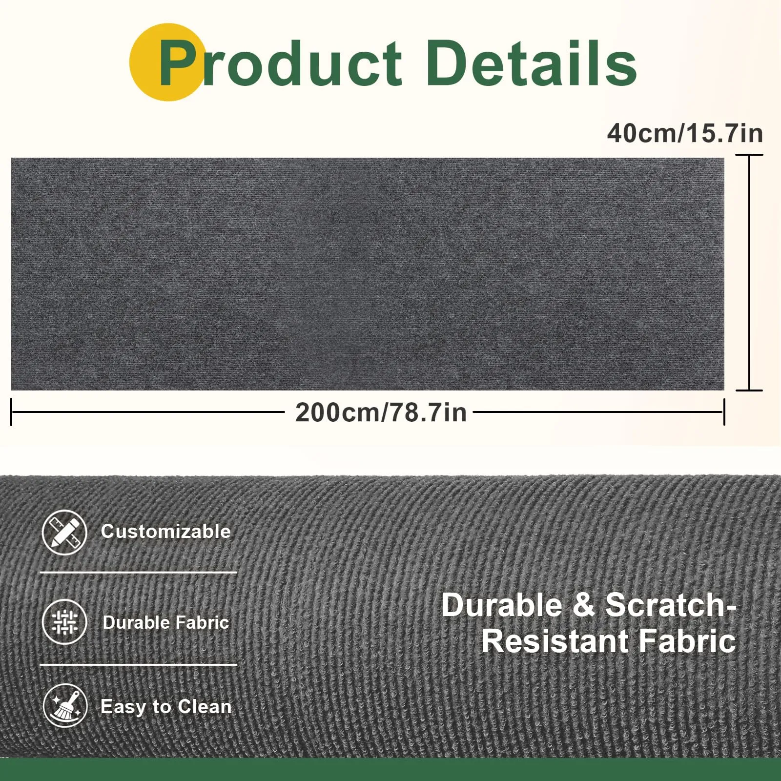 Gimars Tiragraffi Divano Autoadesivo per Gatti, 200x40cm, Grigio - immagine 2