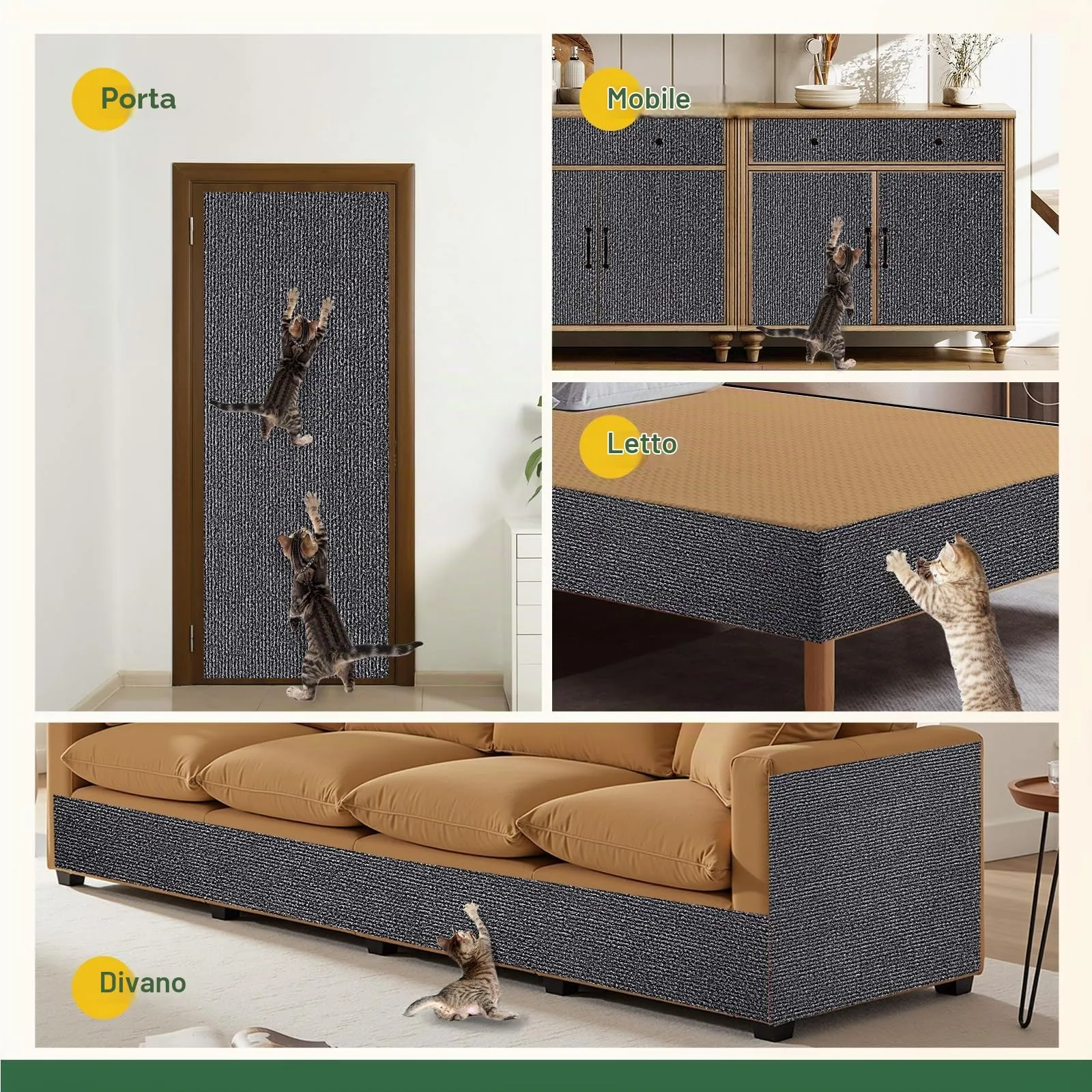 Gimars Tiragraffi Divano Autoadesivo per Gatti, 200x40cm, Grigio - immagine 3