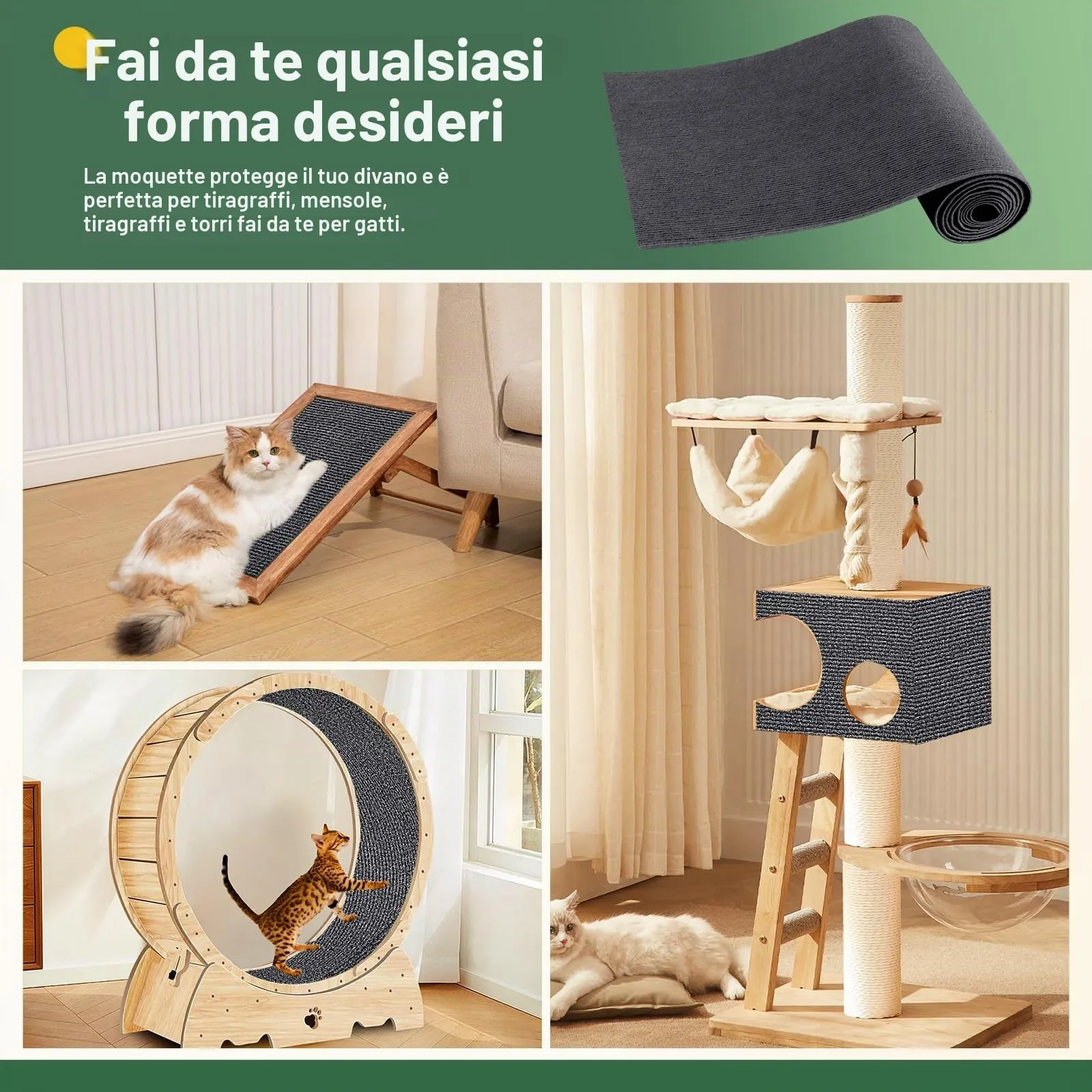 Gimars Tiragraffi Divano Autoadesivo per Gatti, 200x40cm, Grigio - immagine 4
