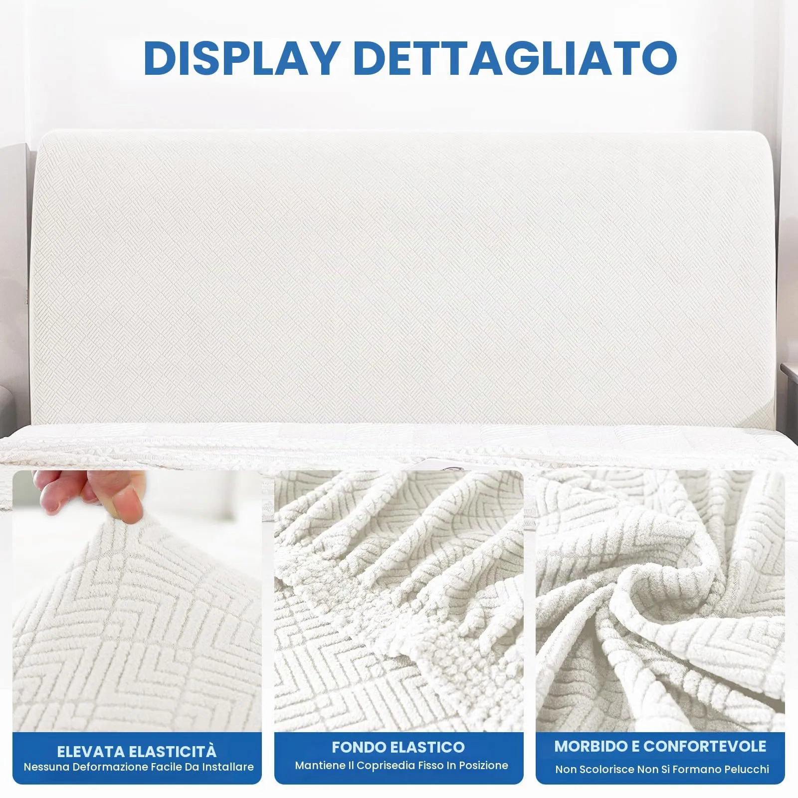 YSTELLAA Copri Testata Letto Matrimoniale Elasticizzato, 180cm, Bianco - immagine 5