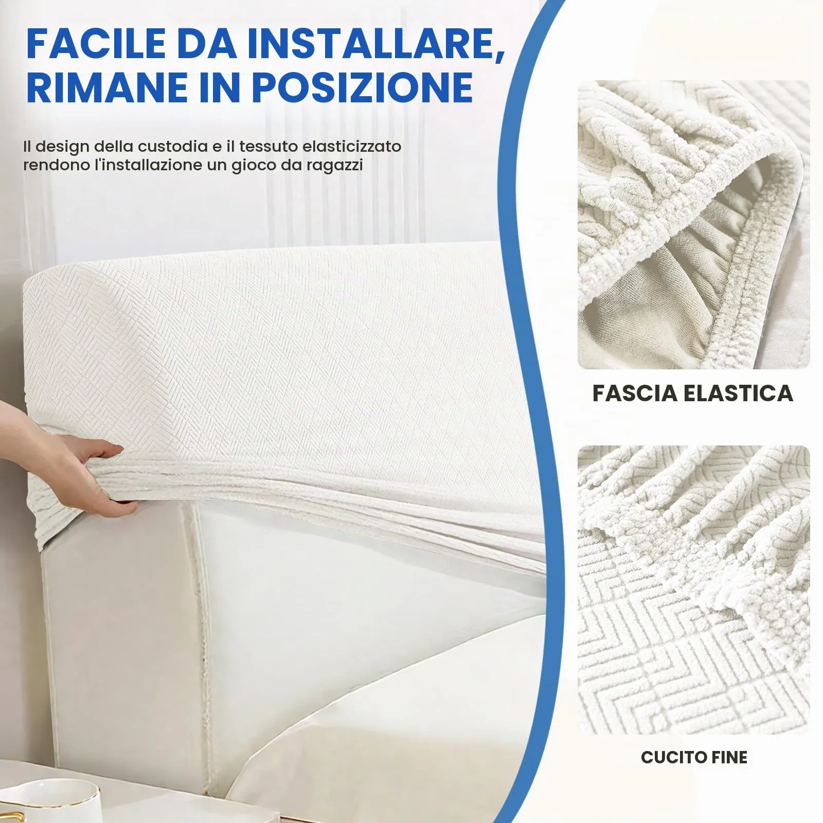 YSTELLAA Copri Testata Letto Matrimoniale Elasticizzato, 180cm, Bianco - immagine 7