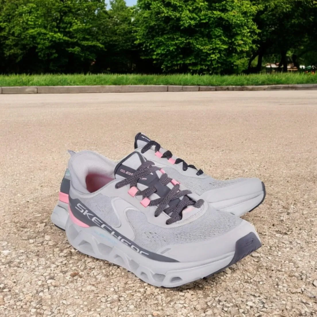 Skechers Donna Glide-Step Altus Slip-In Allenatrice, Gray Synthetic/Mesh/Pink Trim, 38 EU - immagine 7