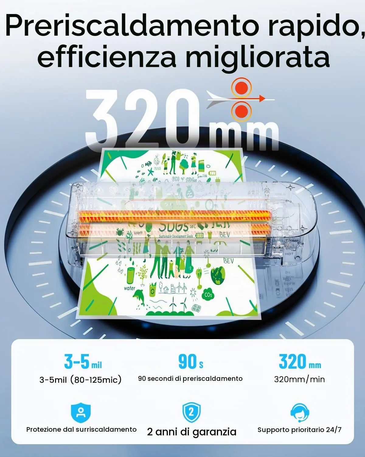 MAXDONE Plastificatrice A4 a Caldo e Freddo con 50 Pellicole, Taglierina e Sistema Anti-bloccaggio ABS - immagine 3