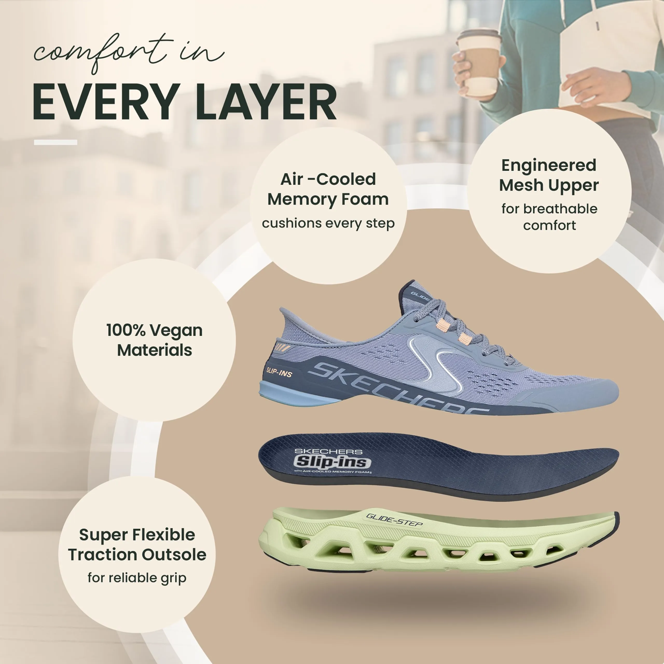 Skechers Glide-Step Atlus - Pantofole da Donna, Blu Multicolore, 5.5 Wide - immagine 4