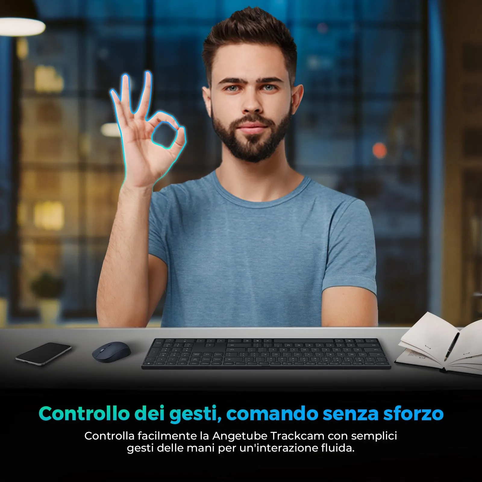 Angetube Webcam 4K USB 3.0 PTZ con Tracciamento AI e Controllo Gestuale - immagine 3