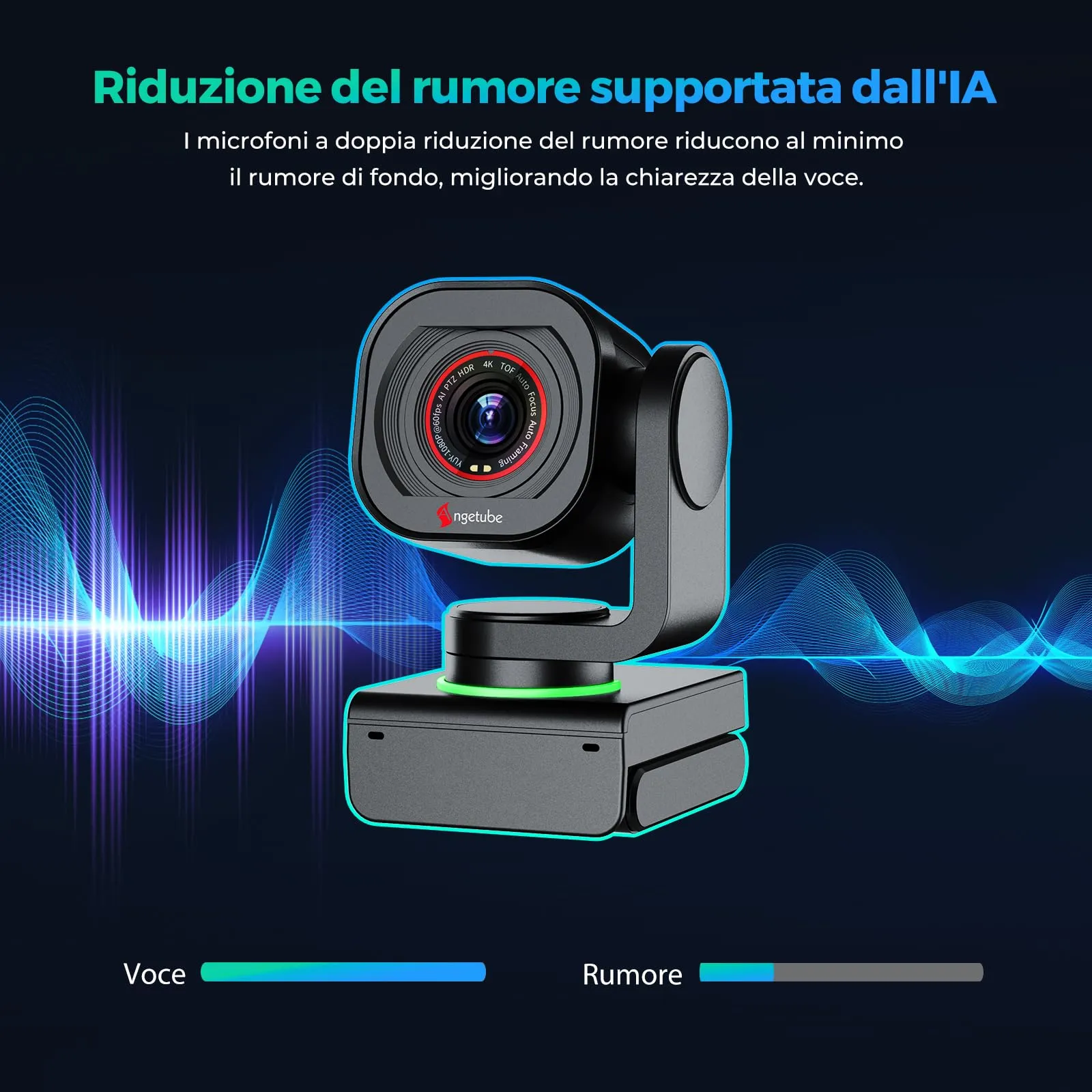 Angetube Webcam 4K USB 3.0 PTZ con Tracciamento AI e Controllo Gestuale - immagine 7