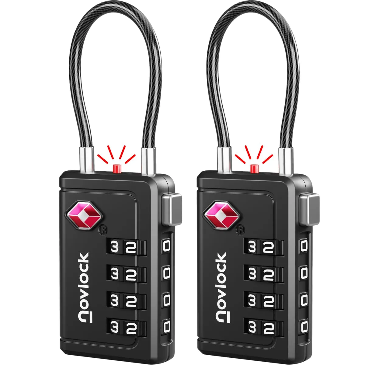 NovLock Lucchetti TSA a Combinazione a 4 Cifre, NLTSA002, Nero, Confezione da 2 - immagine 1