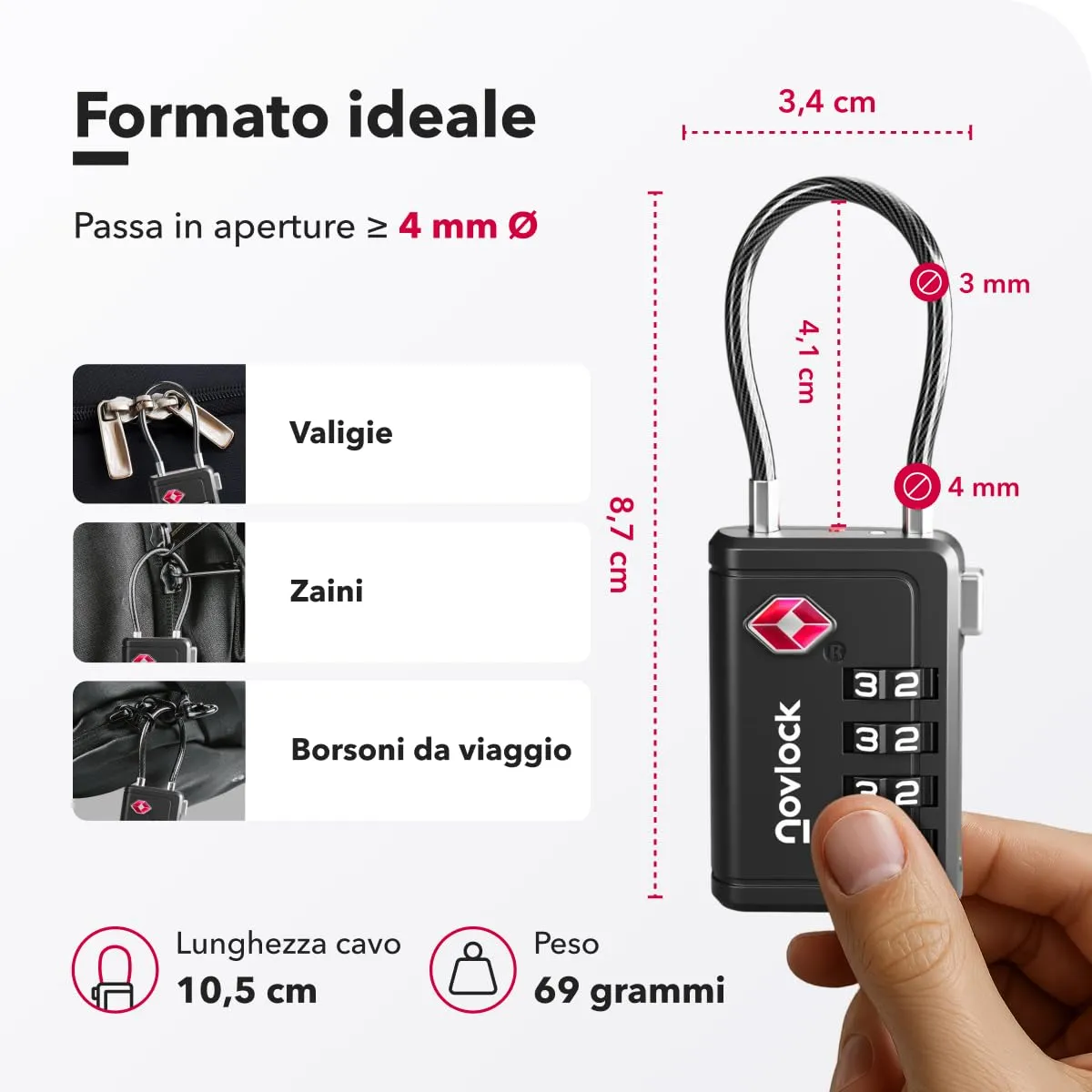 NovLock Lucchetti TSA a Combinazione a 4 Cifre, NLTSA002, Nero, Confezione da 2 - immagine 2