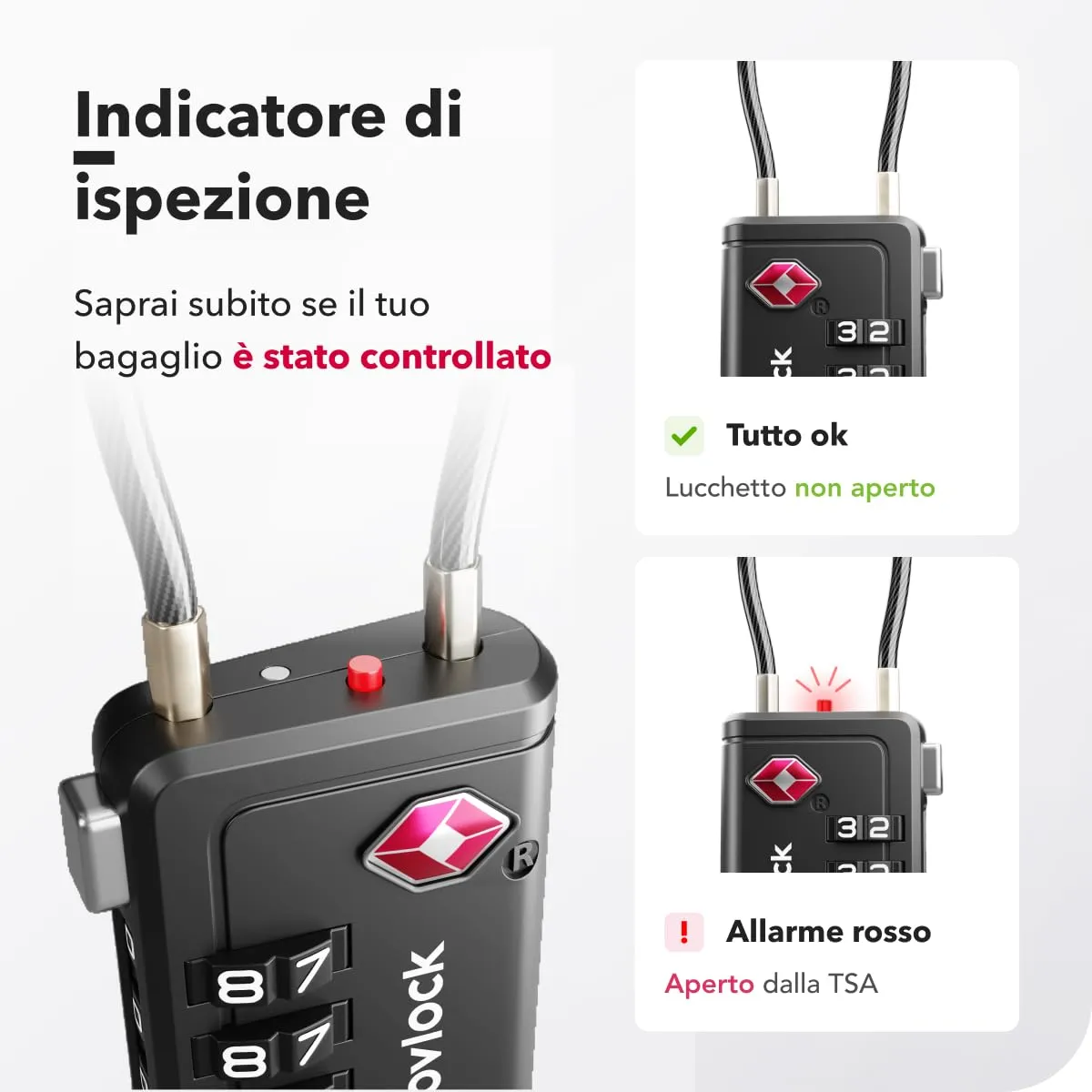 NovLock Lucchetti TSA a Combinazione a 4 Cifre, NLTSA002, Nero, Confezione da 2 - immagine 5