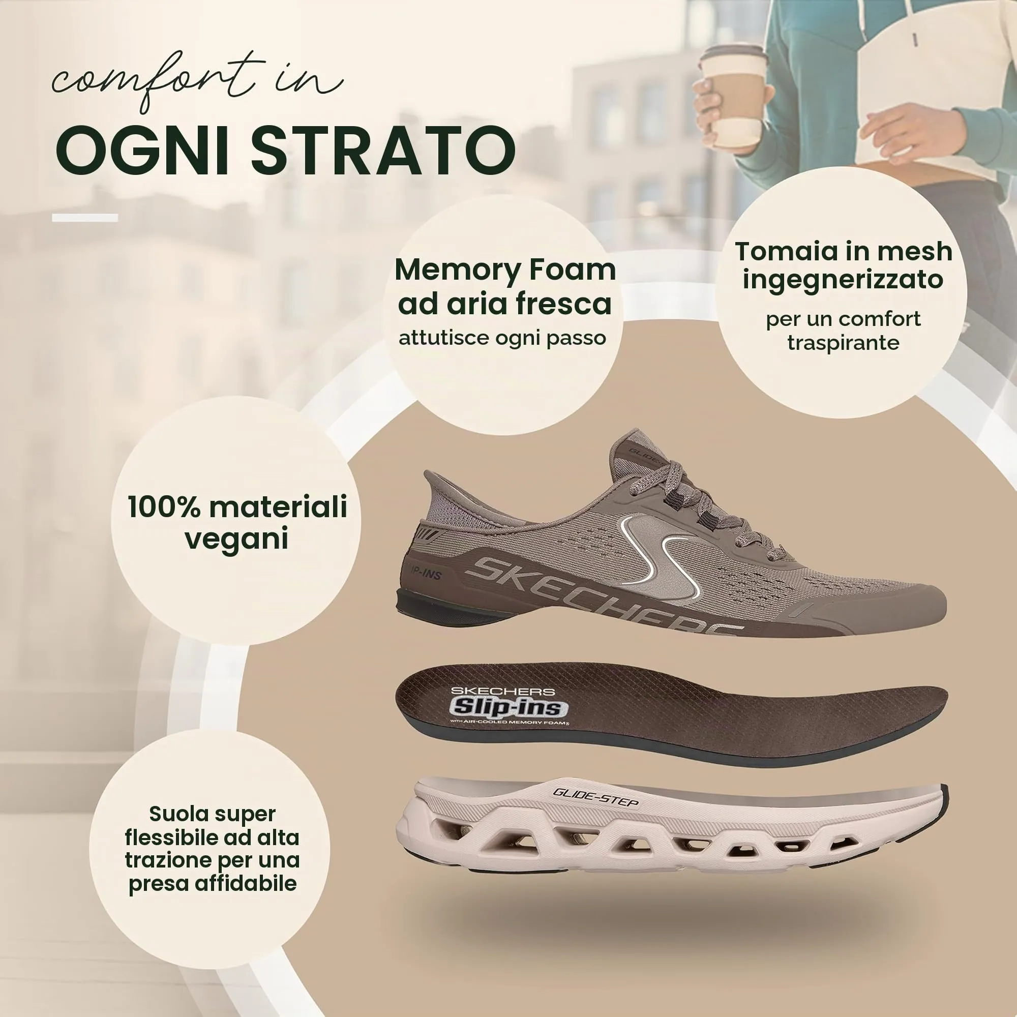 Skechers Glide-Step Atlus Pantofole da Donna, Dark Taupe, 35.5 EU - immagine 8