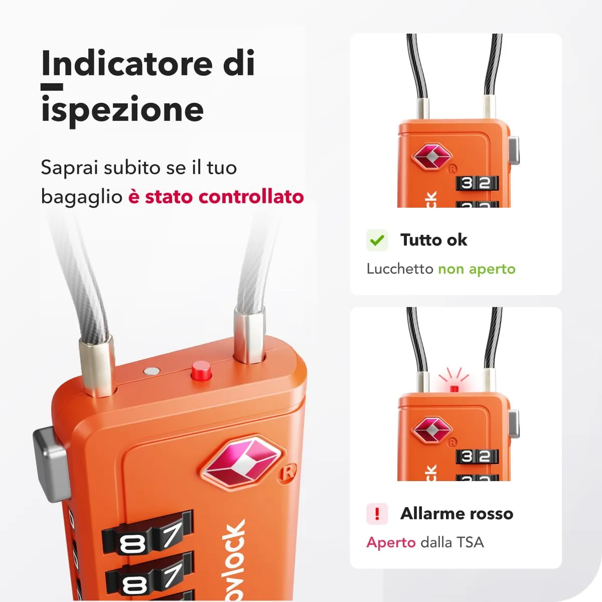 NovLock Lucchetto TSA a combinazione a 4 cifre, arancione - immagine 5