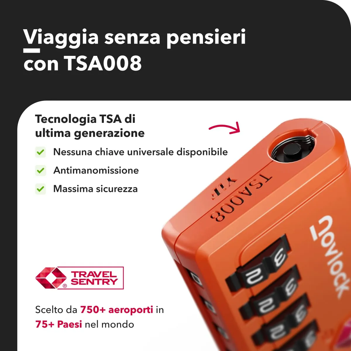 NovLock Lucchetti TSA a combinazione a 4 cifre, confezione da 2 (Arancione) - immagine 6