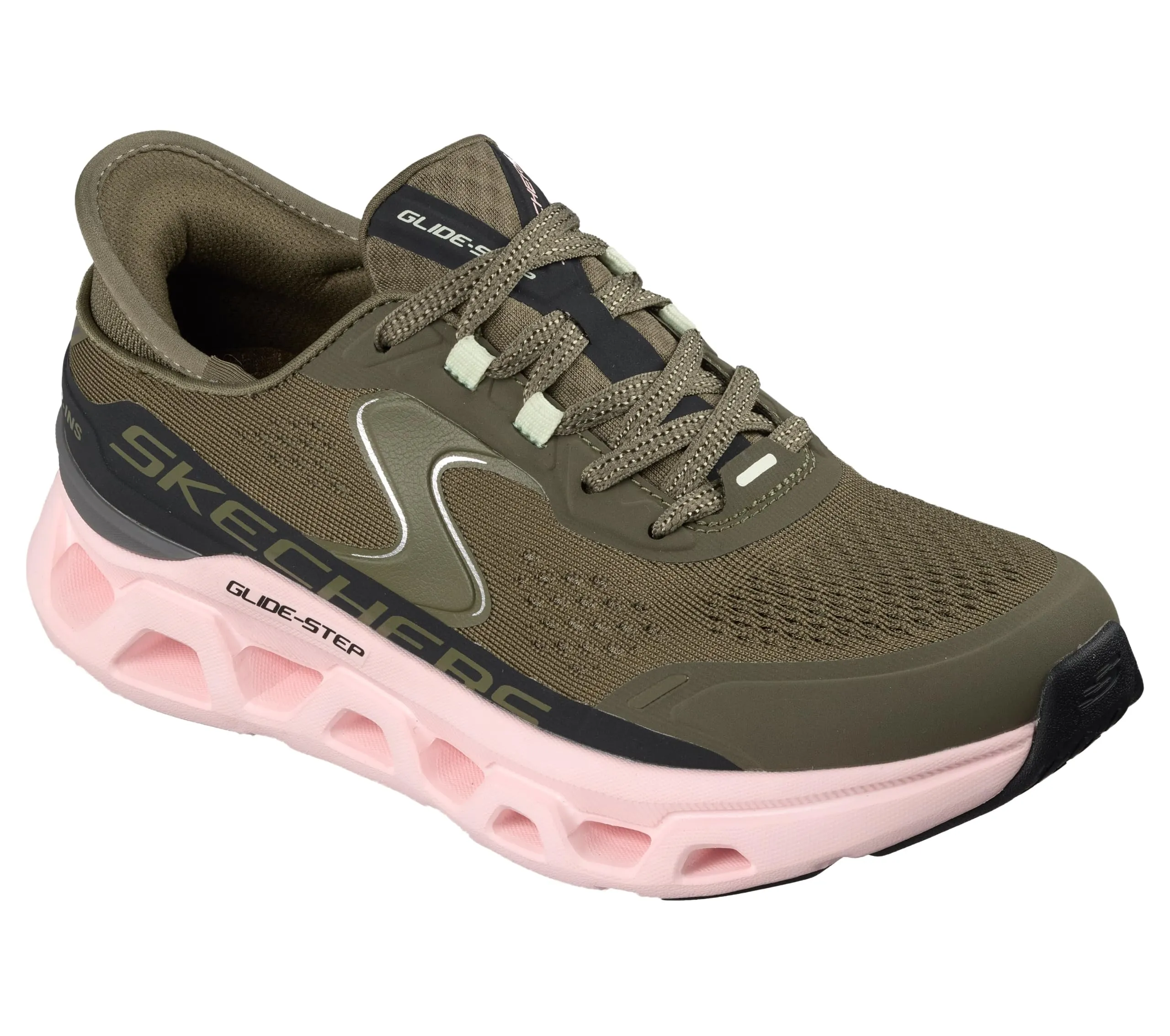 Skechers Glide-Step Altus Slip-On Donna, Verde Oliva Sintetico Mesh Pink Trim, 36.5 EU - immagine 6