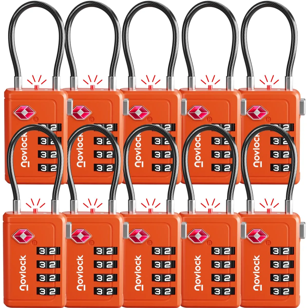 NovLock Lucchetti per Bagagli TSA con Indicatore di Ispezione e Combinazione a 4 Cifre, Arancione - immagine 1