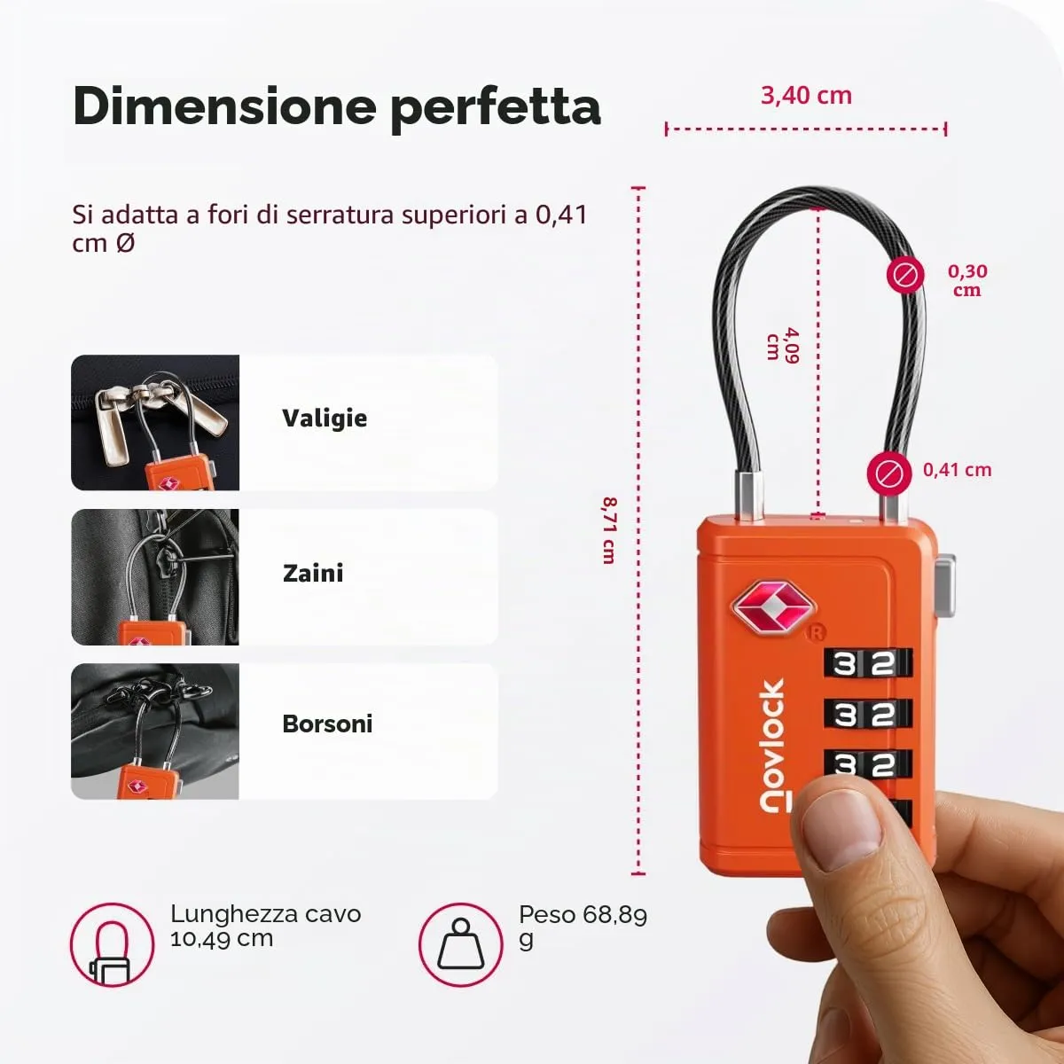 NovLock Lucchetti per Bagagli TSA con Indicatore di Ispezione e Combinazione a 4 Cifre, Arancione - immagine 2