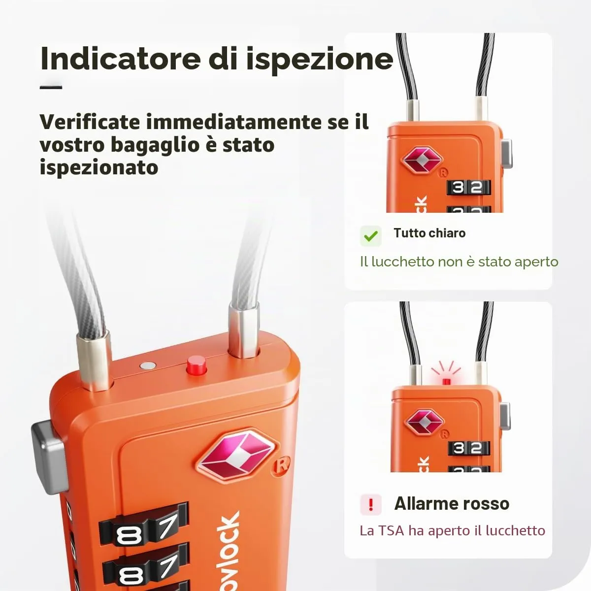 NovLock Lucchetti per Bagagli TSA con Indicatore di Ispezione e Combinazione a 4 Cifre, Arancione - immagine 5