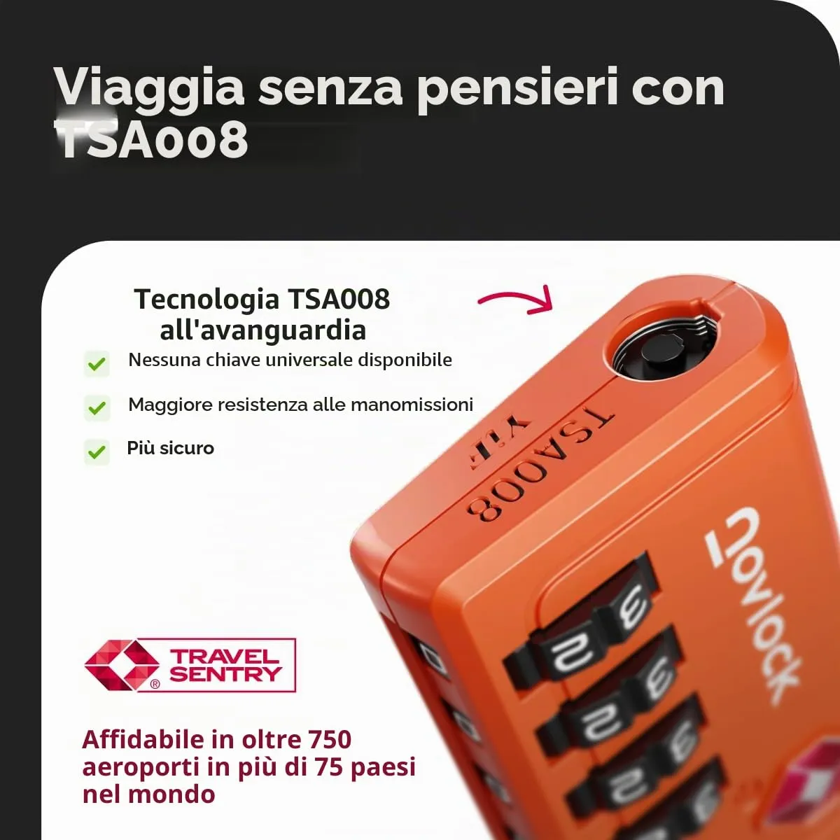 NovLock Lucchetti per Bagagli TSA con Indicatore di Ispezione e Combinazione a 4 Cifre, Arancione - immagine 6