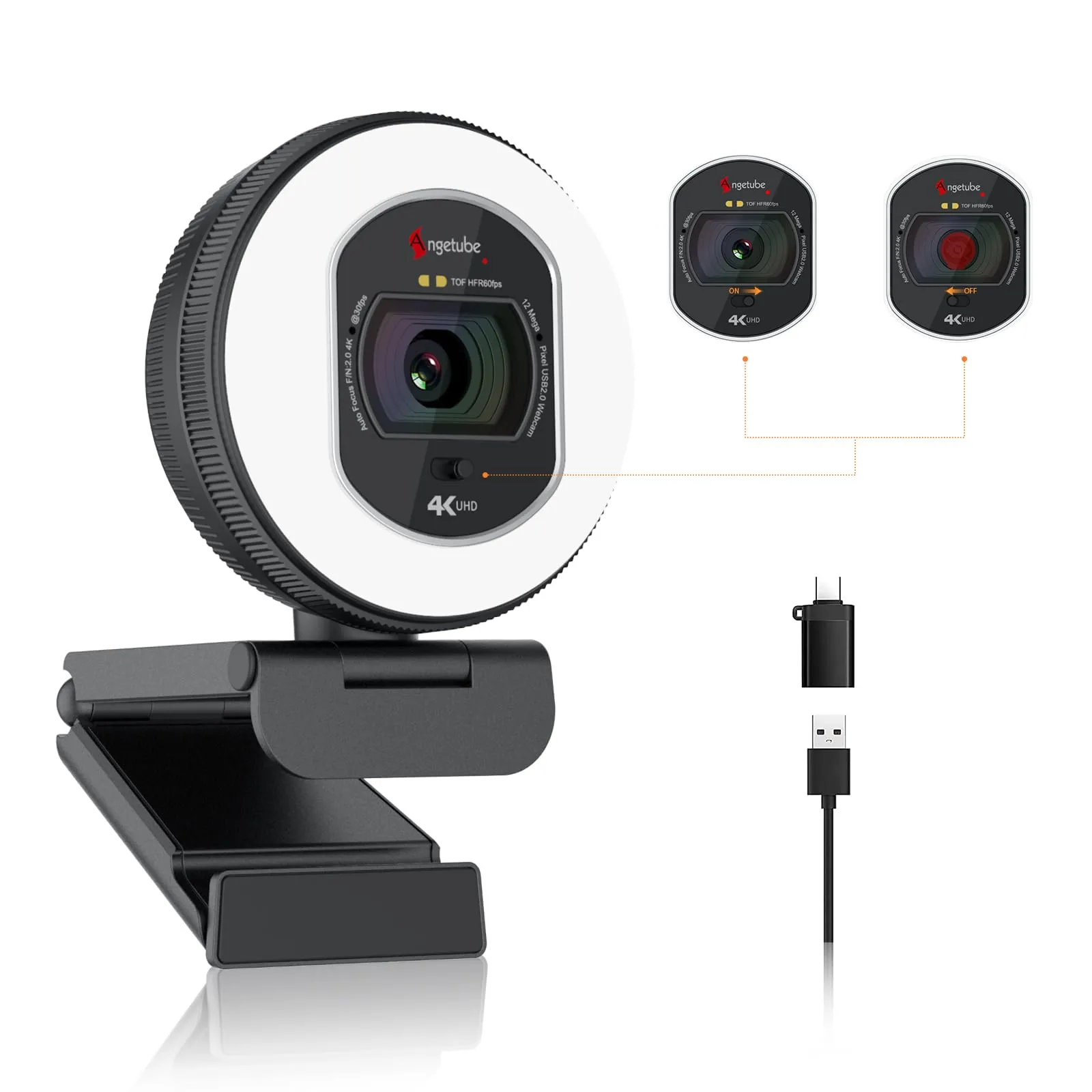 Angetube 866Max Webcam 4K con Luce, Autofocus TOF e Doppio Microfono - immagine 1