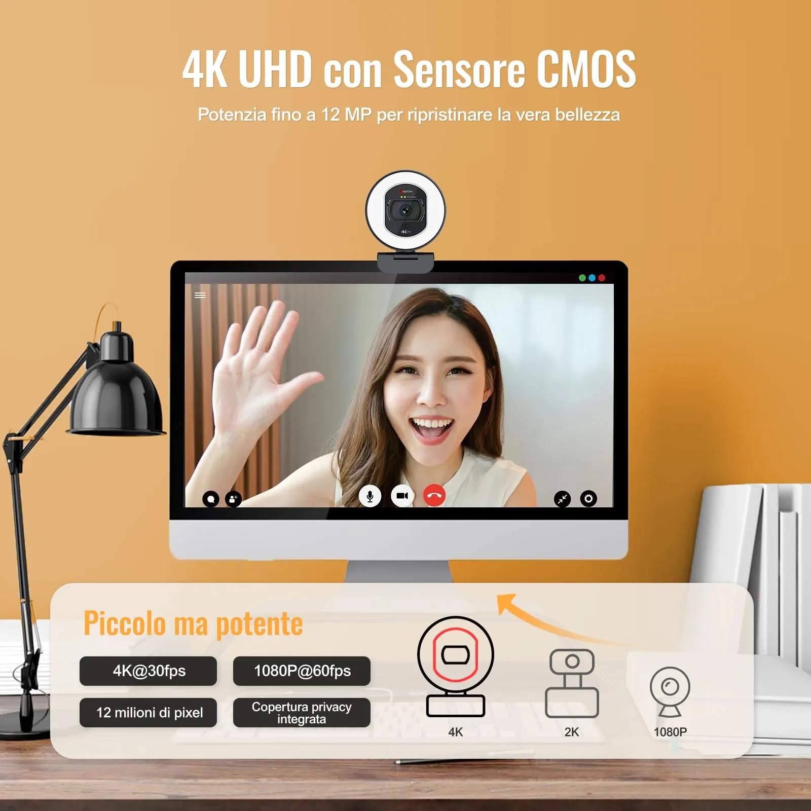 Angetube 866Max Webcam 4K con Luce, Autofocus TOF e Doppio Microfono - immagine 2