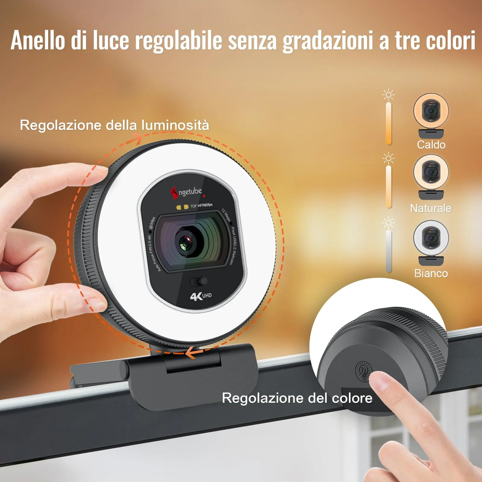 Angetube 866Max Webcam 4K con Luce, Autofocus TOF e Doppio Microfono - immagine 3