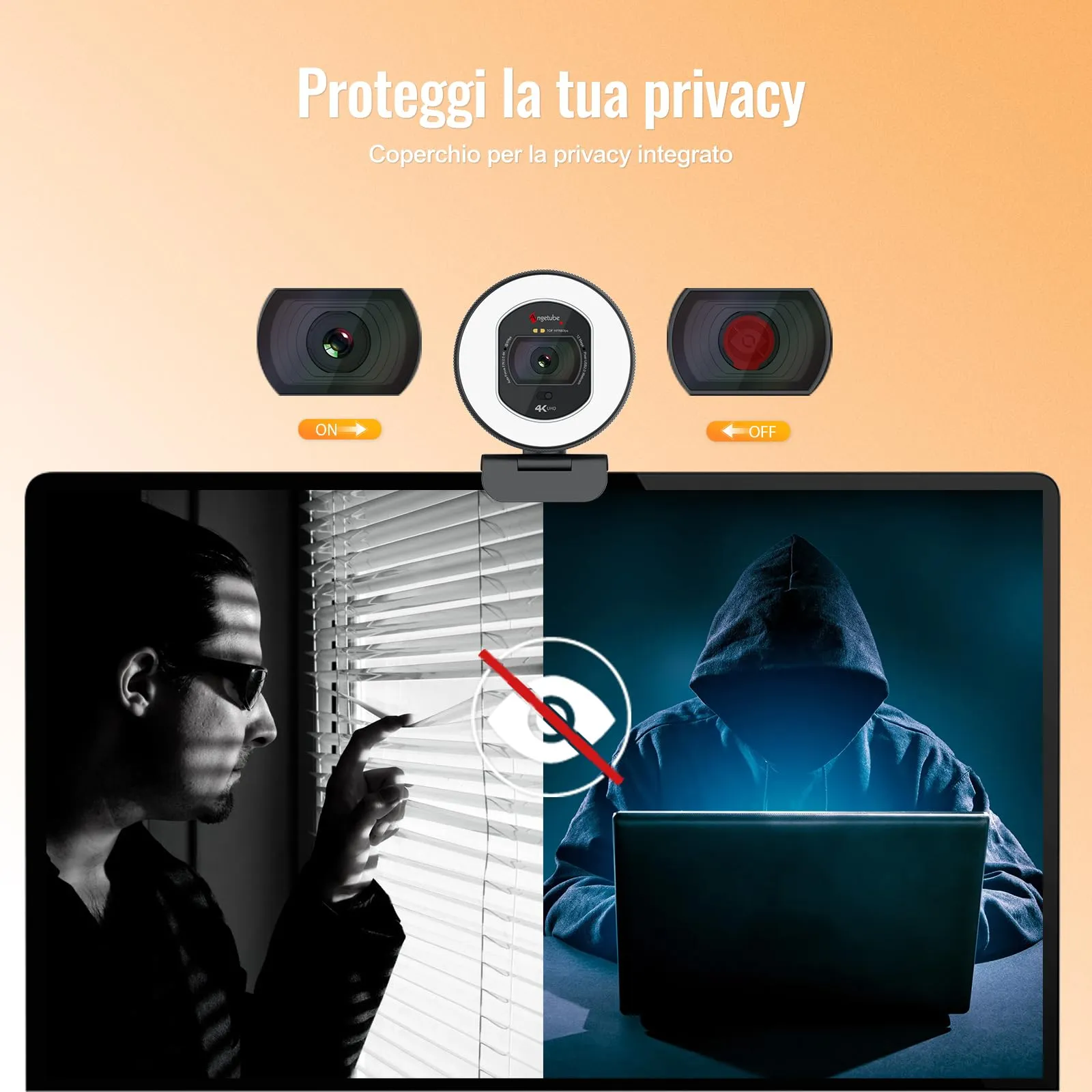 Angetube 866Max Webcam 4K con Luce, Autofocus TOF e Doppio Microfono - immagine 4