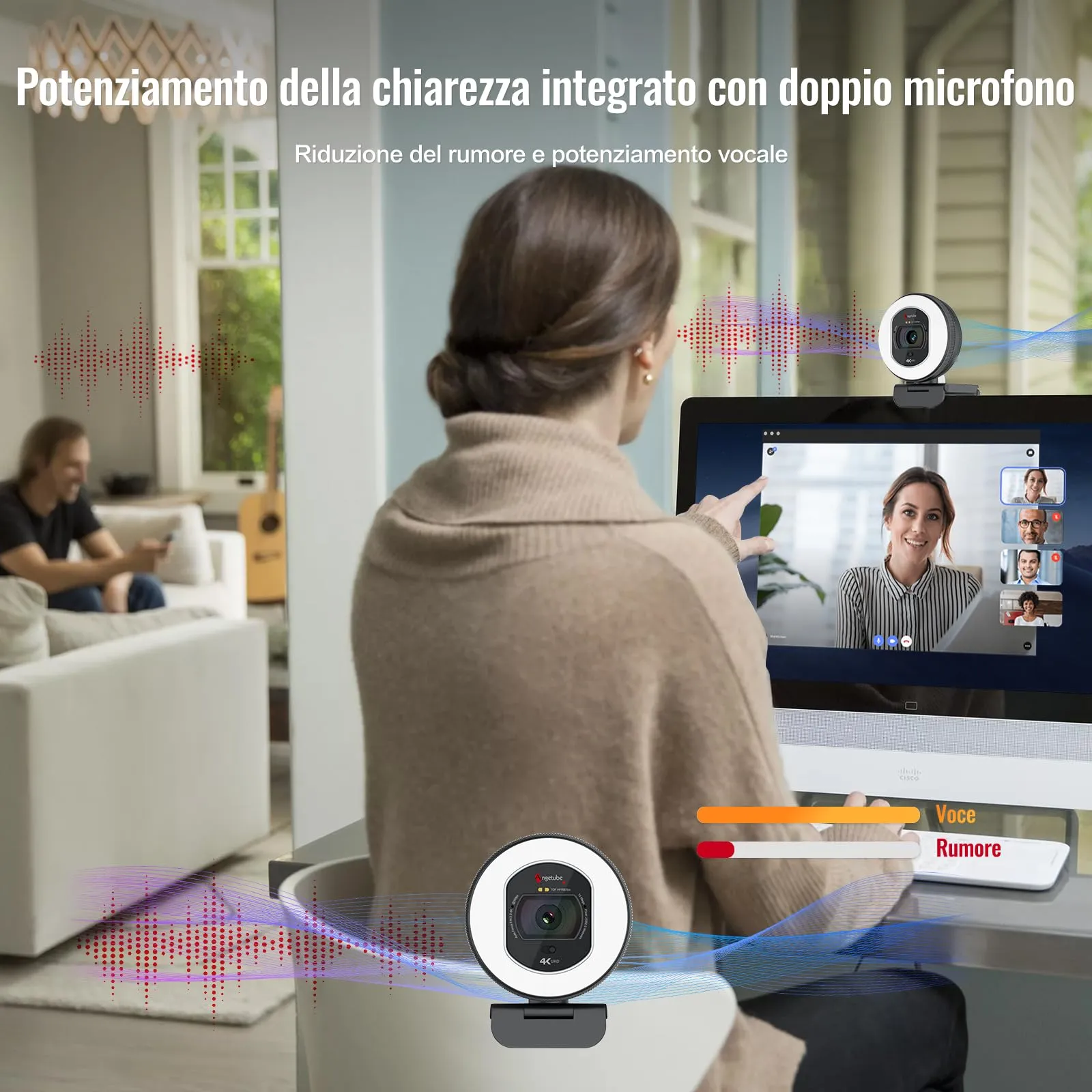 Angetube 866Max Webcam 4K con Luce, Autofocus TOF e Doppio Microfono - immagine 6